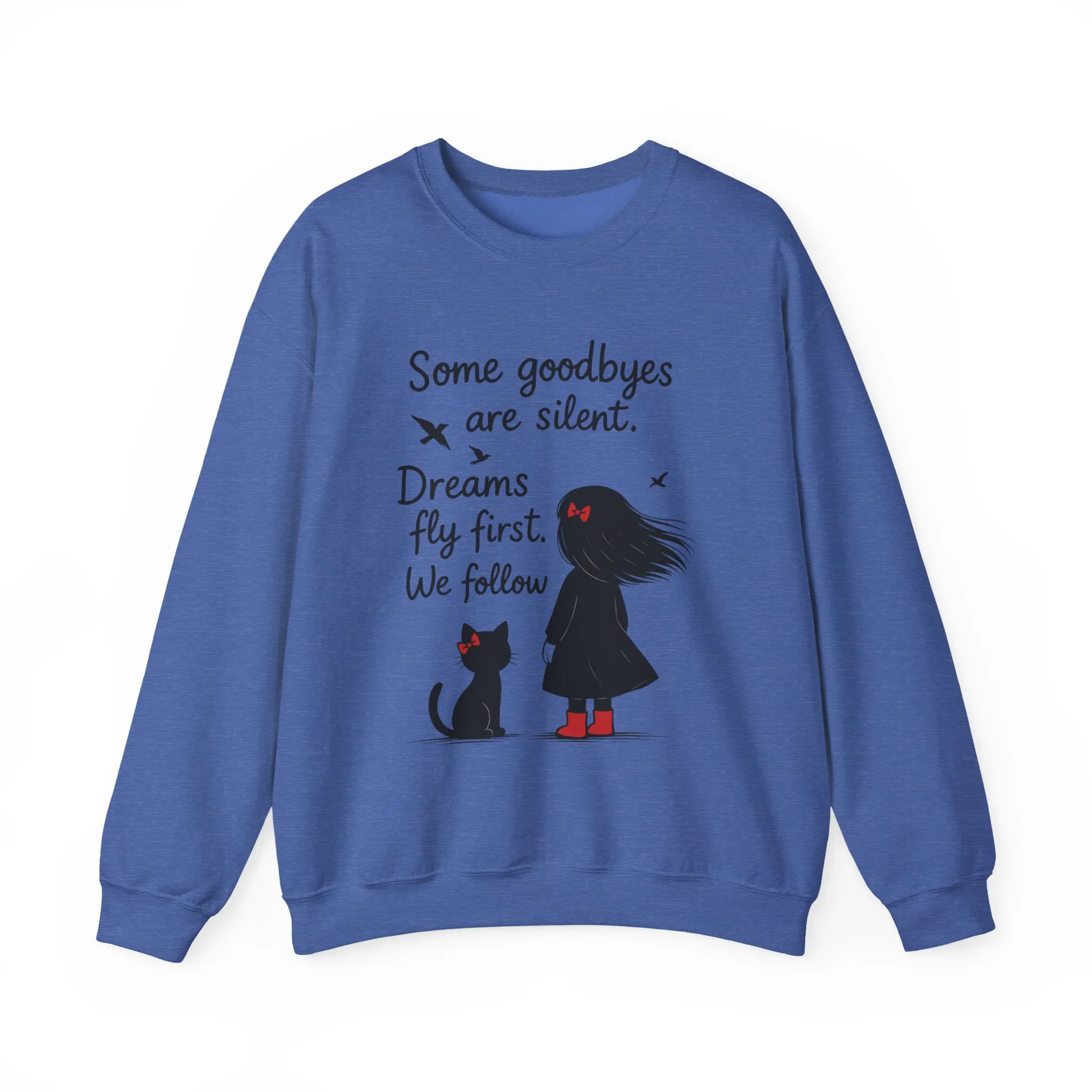 Cozy Farewell Girl & Cat Pullover, Hand Drawn Red Dress Art, Minimalist Womens Crewneck - Image 13