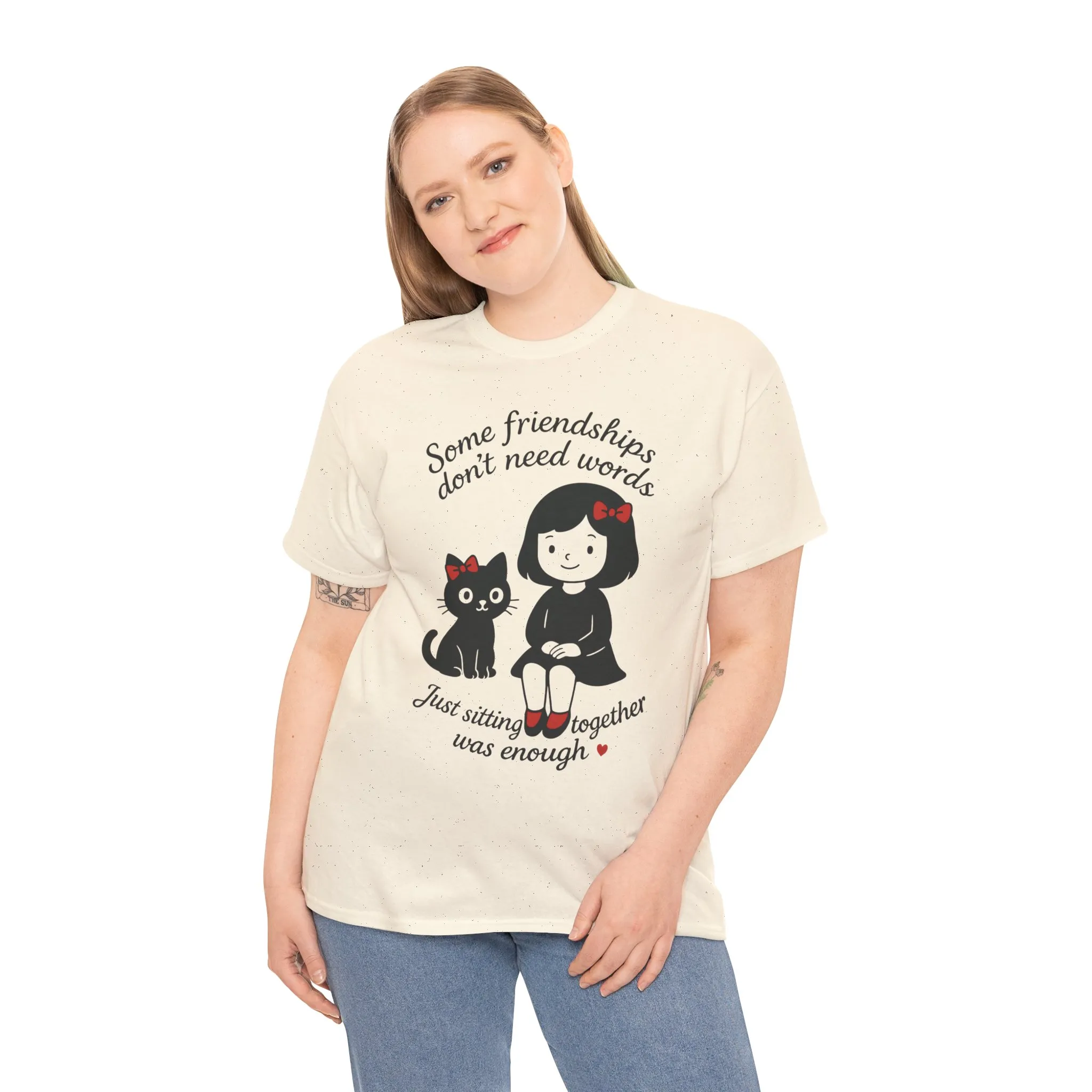 Cute Cat & Girl Graphic Tee, Playful Gift for Cat Lovers, Cat and Girl Design, Gift for Cat Owners, Women's Cotton T-Shirt - Image 3