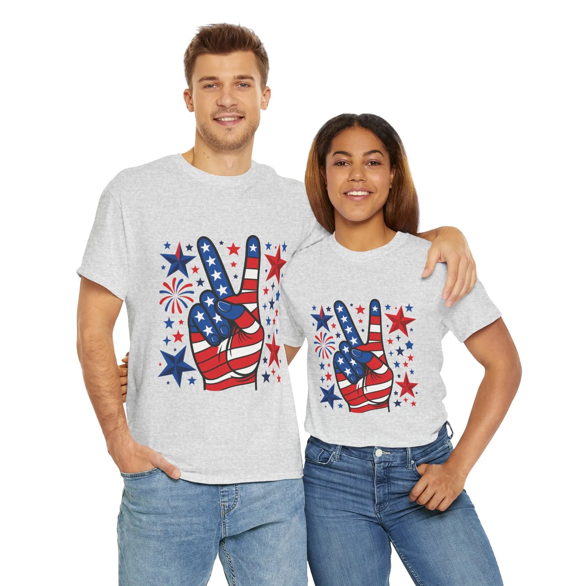 Patriotic Peace Hand Unisex Heavy Cotton Tee - Ideal for July 4th, Independence Day, Celebrations, Casual Wear, Everyday Style - Image 6