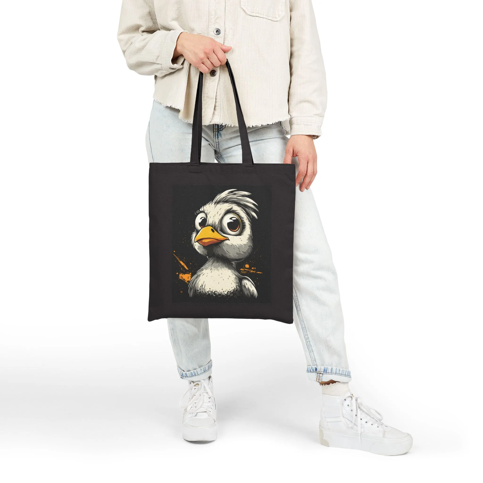 Cool Cartoon Bird Tote Bag, Funny Grumpy Duck Character Street Art Style, Bold Graphic Animal Print Canvas Bag, Cute Bird Art - Image 10