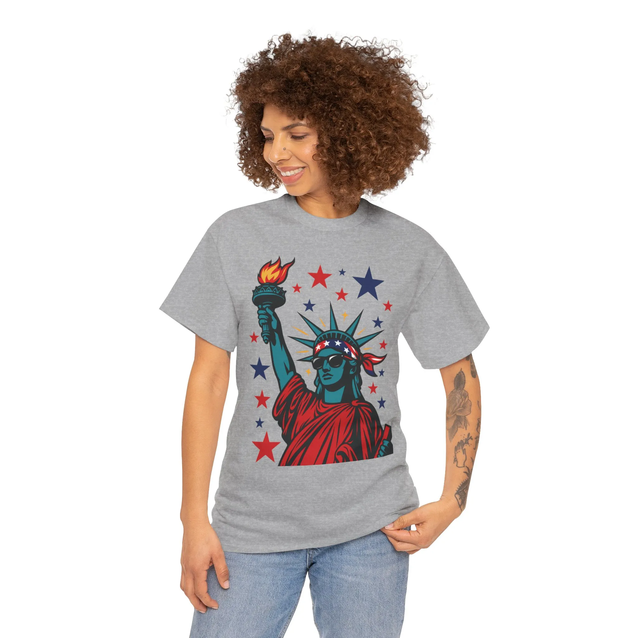 Lady Liberty Pop Art T-Shirt, Patriotic 4th of July Womens Tee, Retro USA Bandana Statue Shirt - Image 8