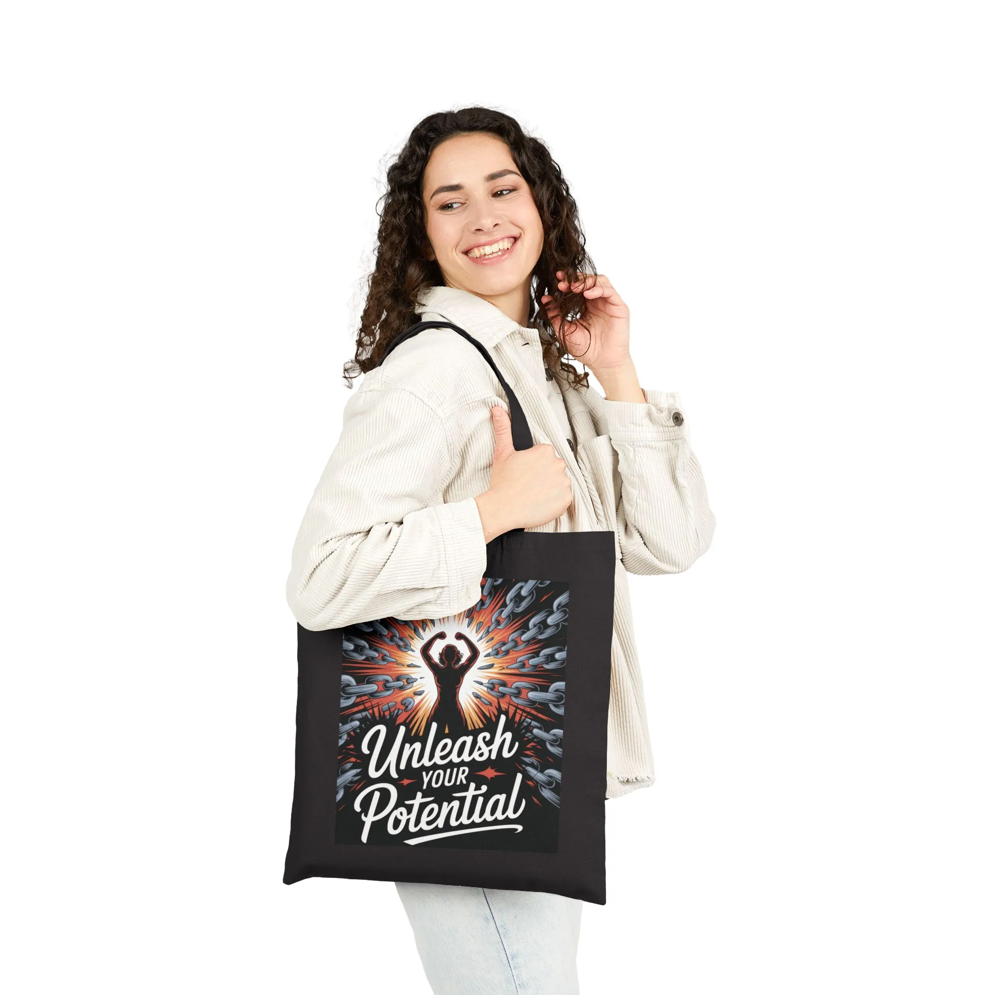 Unleash Your Potential Tote Bag, Motivational Empowerment Canvas Bag with Strong Woman & Chains Design, Fitness & Feminist Gift - Image 9