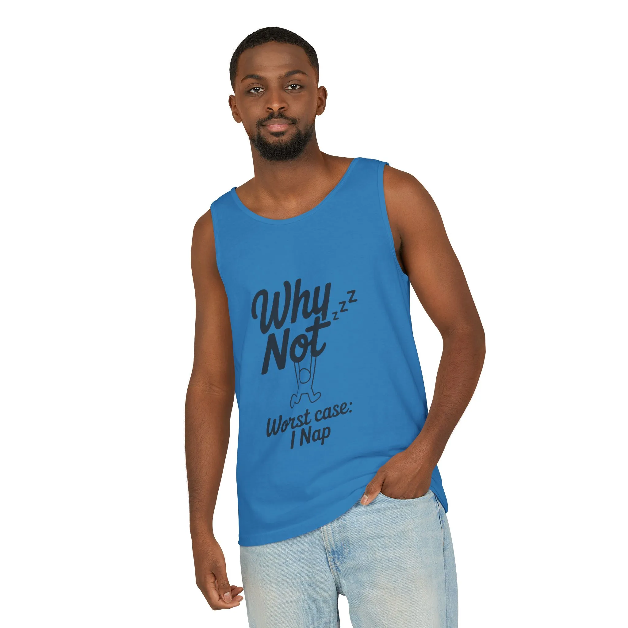 Comfy Mens Tank Top - Why Not? | Perfect for Relaxing, Gift for Nappers, Summer Wear, Vacation Apparel, Hilarious Lounge Top - Image 22