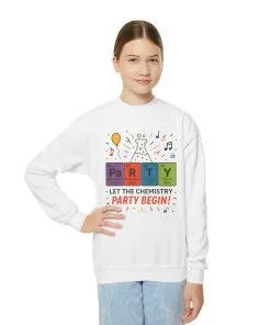 Fun Chemistry Party Youth Crewneck Sweatshirt, Gift for Science Lovers, Birthday Sweatshirt, Kids Party Apparel, Science-Themed Gift