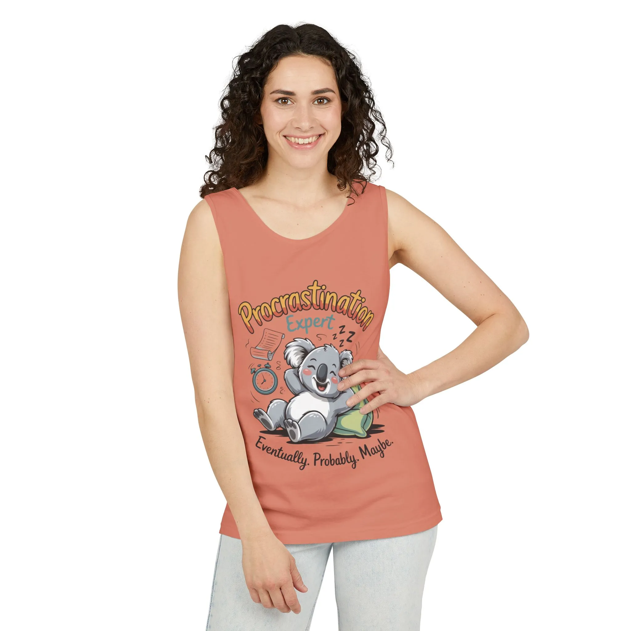 Procrastination Expert Tank Top, Funny Gift for Lazy Days, Relaxed Fit Tee, Casual Summer Wear, Koala Graphic Top, Motivational Apparel - Image 6