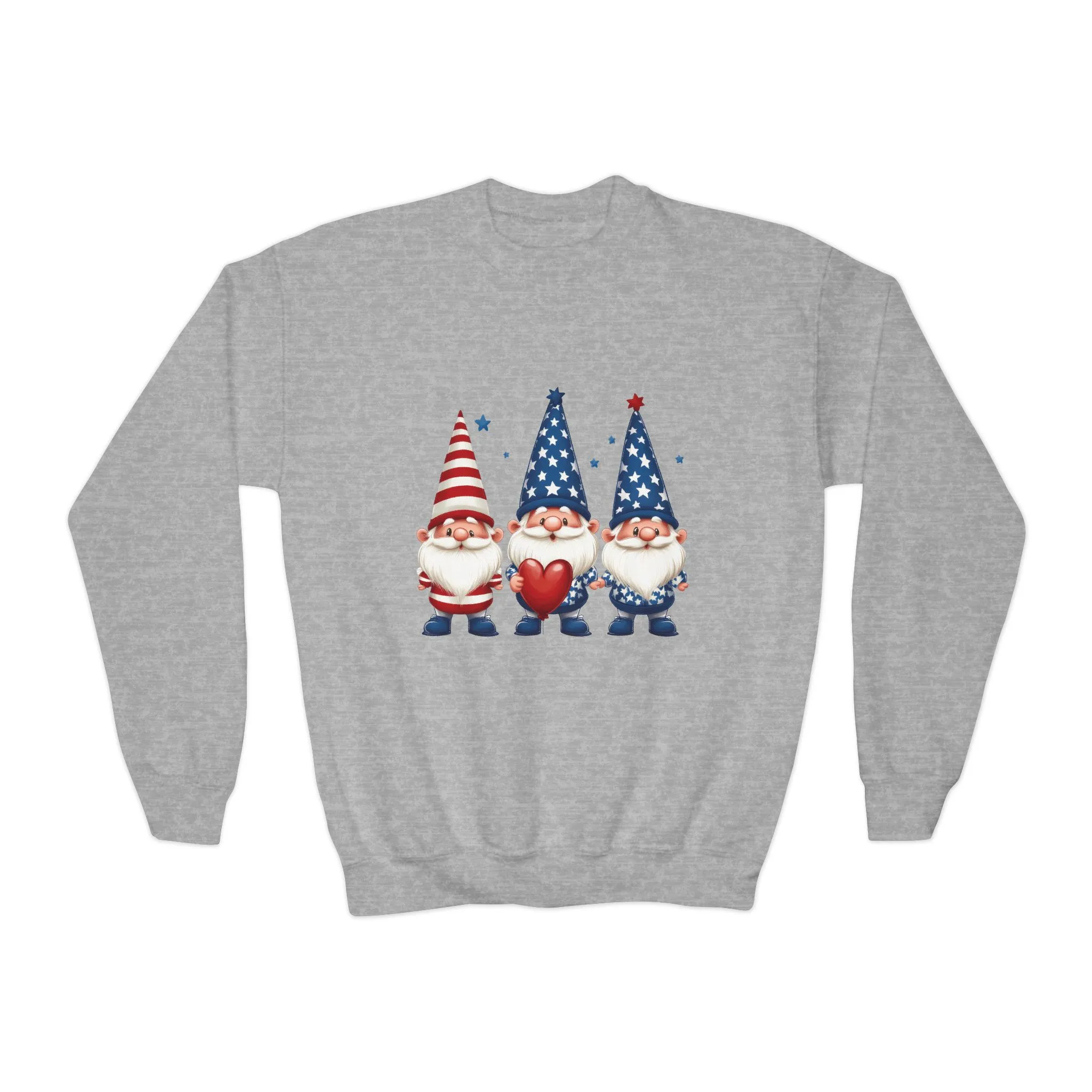 Patriotic Gnome Youth Crewneck Sweatshirt, 4th of July Sweatshirt, Cute Gnome Pullover, Summer Camp Outfit, Kids Holiday Apparel - Image 3