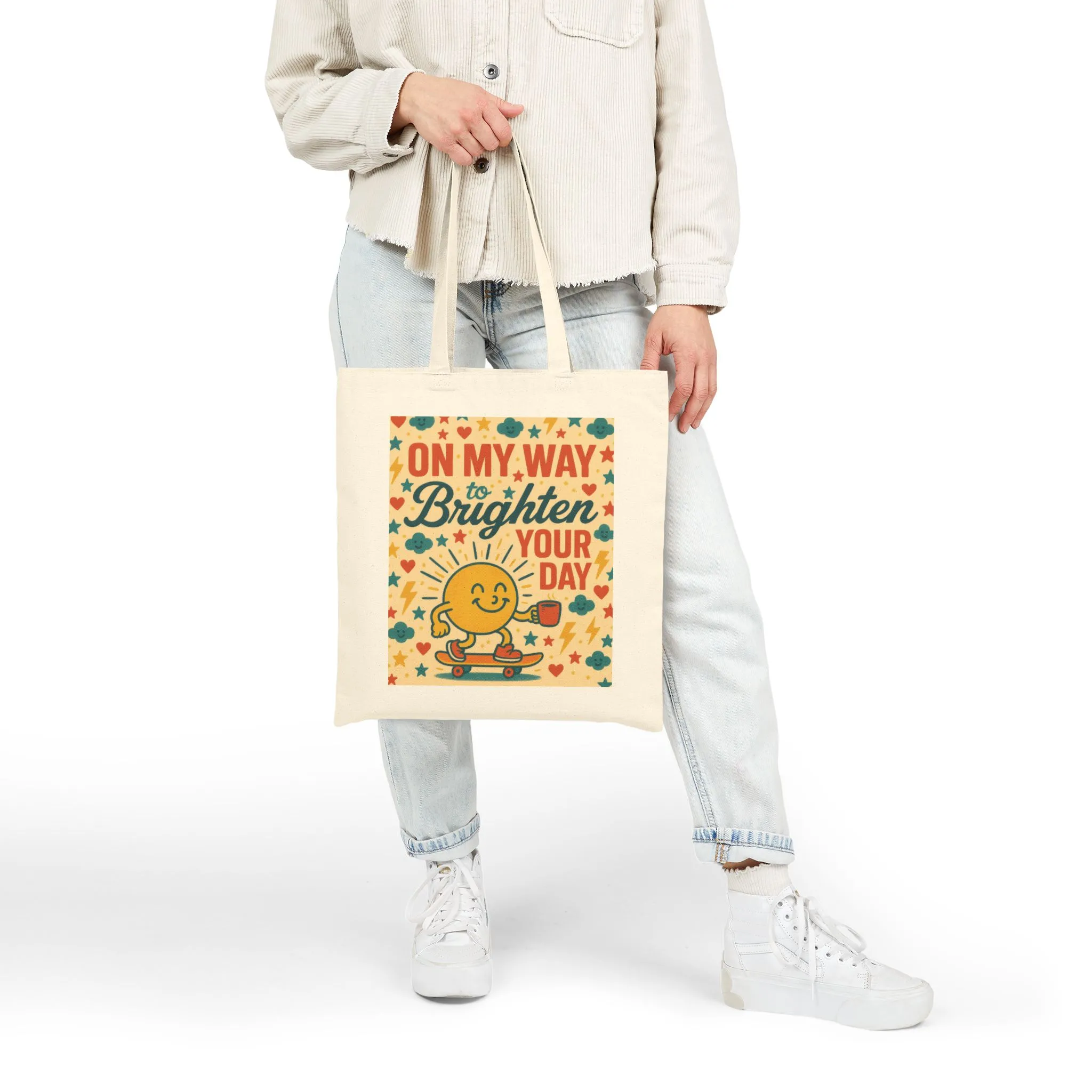 Brighten Your Day Cotton Canvas Tote Bag - Fun Grocery Bag, Eco-Friendly Gift, Beach Bag, Shopping Tote, Reusable Bag