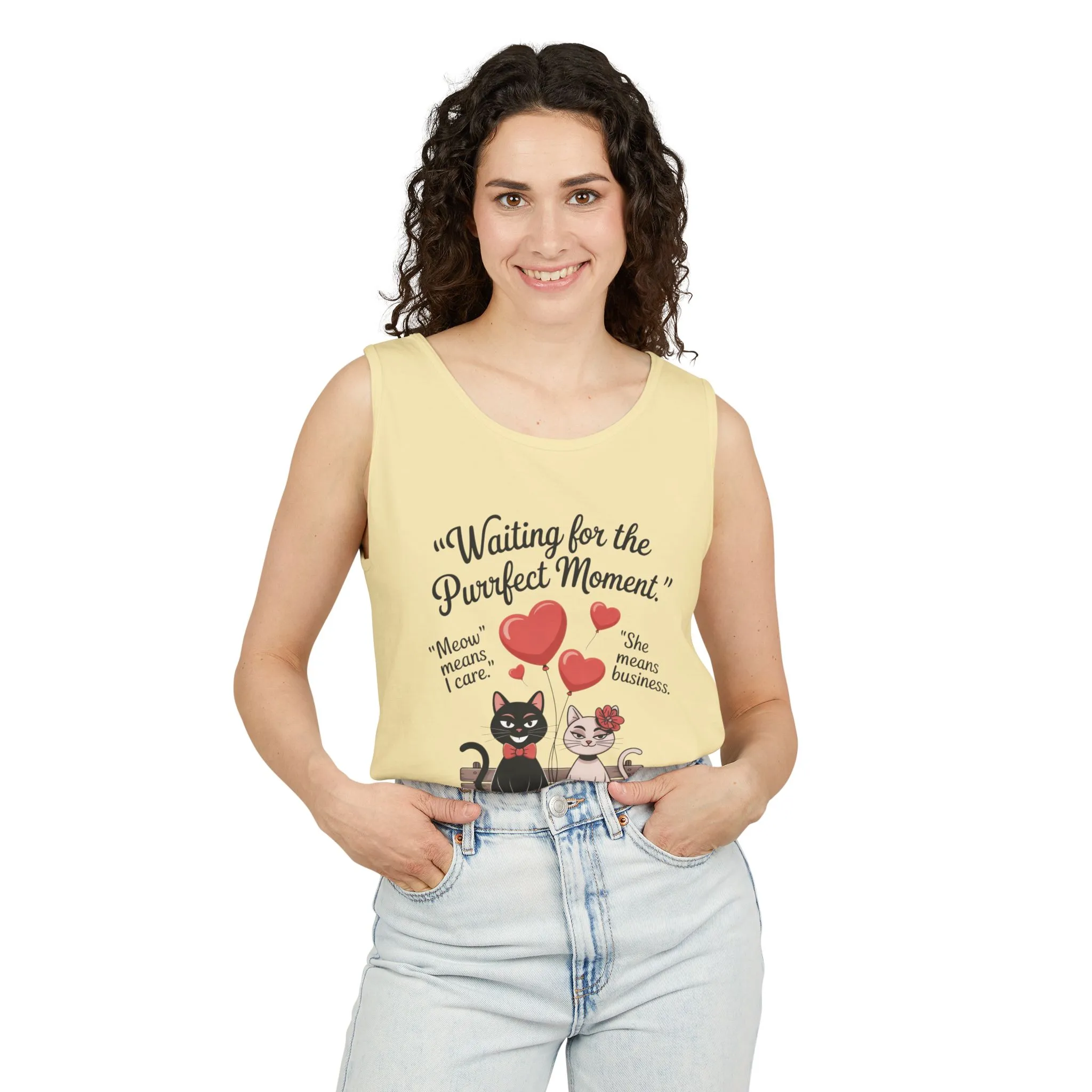 Cute Cat Lovers Tank, Womens Heavy Cotton Tank Top for Pet Owners, Funny Cat Tee, Gift for Cat Lovers, Casual T-Shirt, Animal Art Tee - Image 32