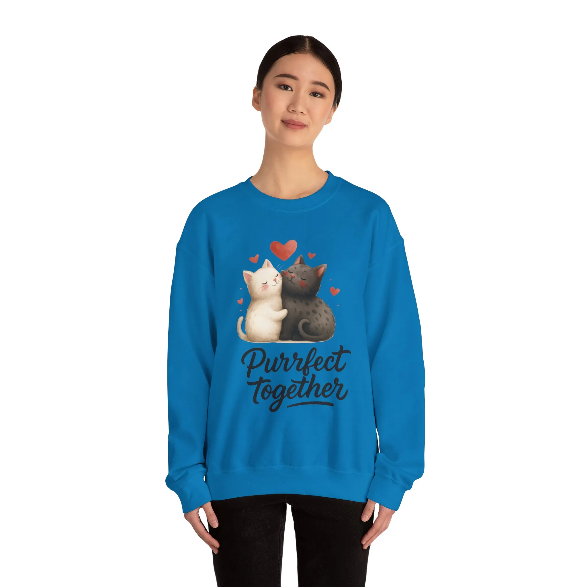 Cute Cat Couple Womens Sweatshirt, Purrfect Together Sweater, Gift for Cat Lovers, Cozy Crewneck for Valentine's Day, Animal Lover Apparel - Image 38