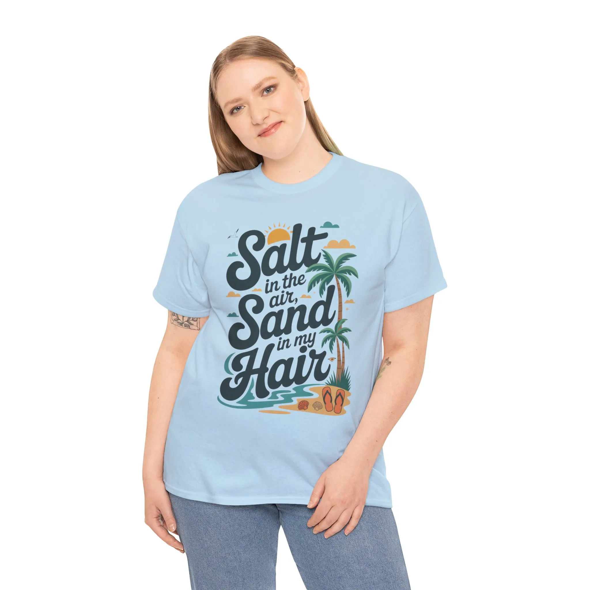 Salt in the Air Sand in My Hair Shirt, Beach Summer Vibes Graphic T-Shirt, Tropical Ocean Palm Design, Ocean-Themed Shirt, Gift Beach Lovers - Image 34