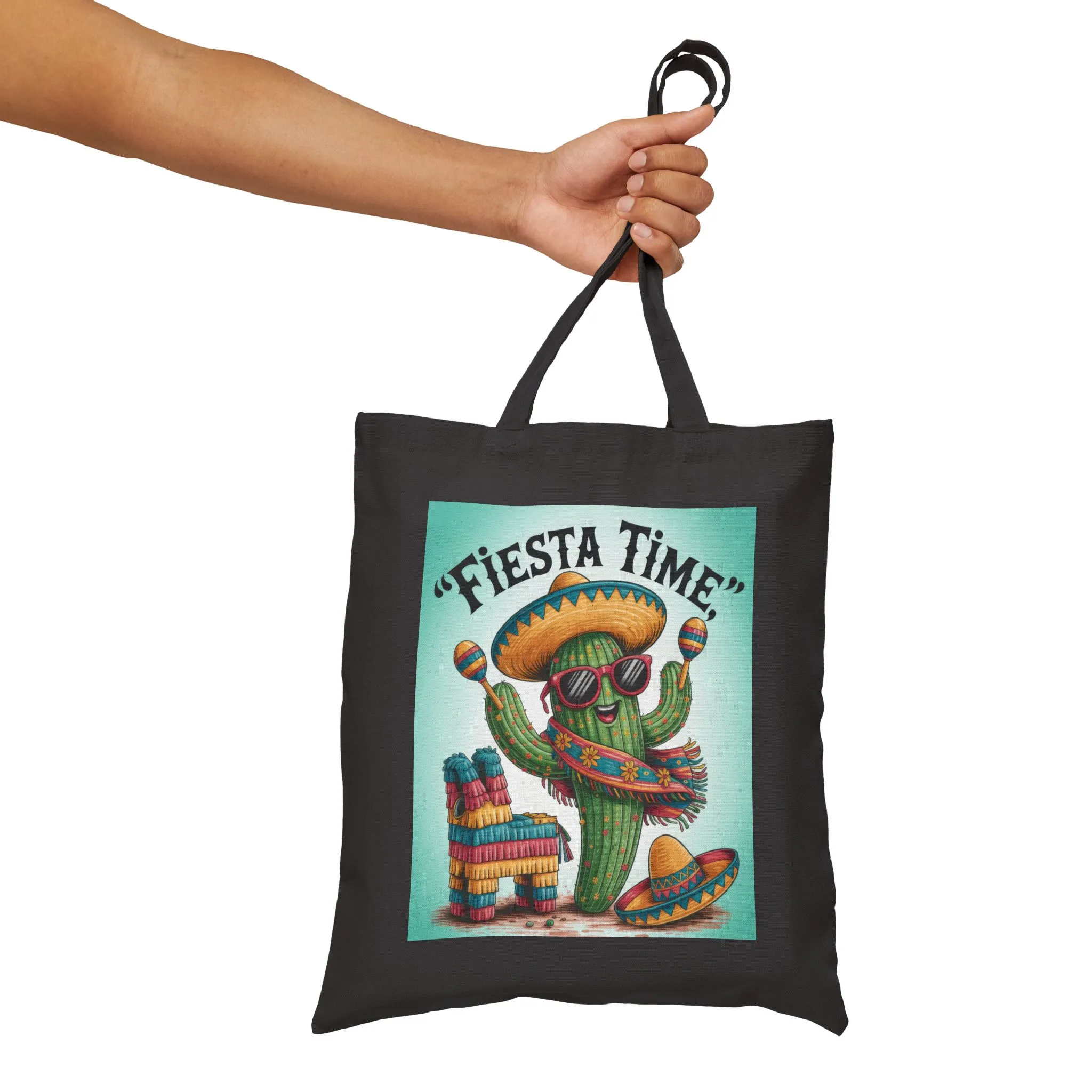 Fiesta Time Cactus Tote Bag, Colorful Funny Sombrero Maracas Piñata Mexican Party Gift Bag, Summer Vibes Canvas Bag - Image 11