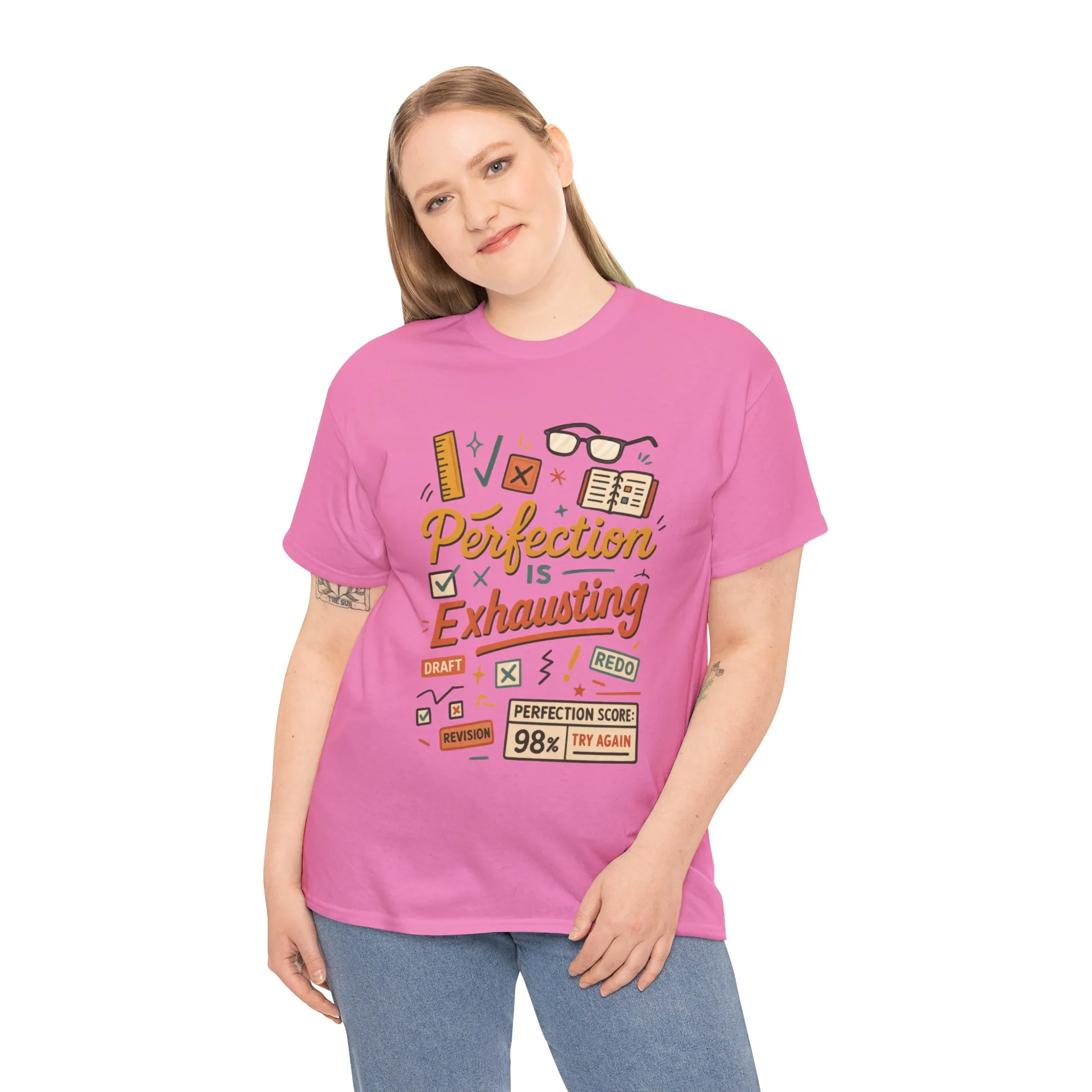 Perfection is Exhausting Tee, Funny T-Shirt for Students, Relaxed Fit Unisex Top, Gift for Graduates, Motivational Apparel, Casual Wear - Image 25
