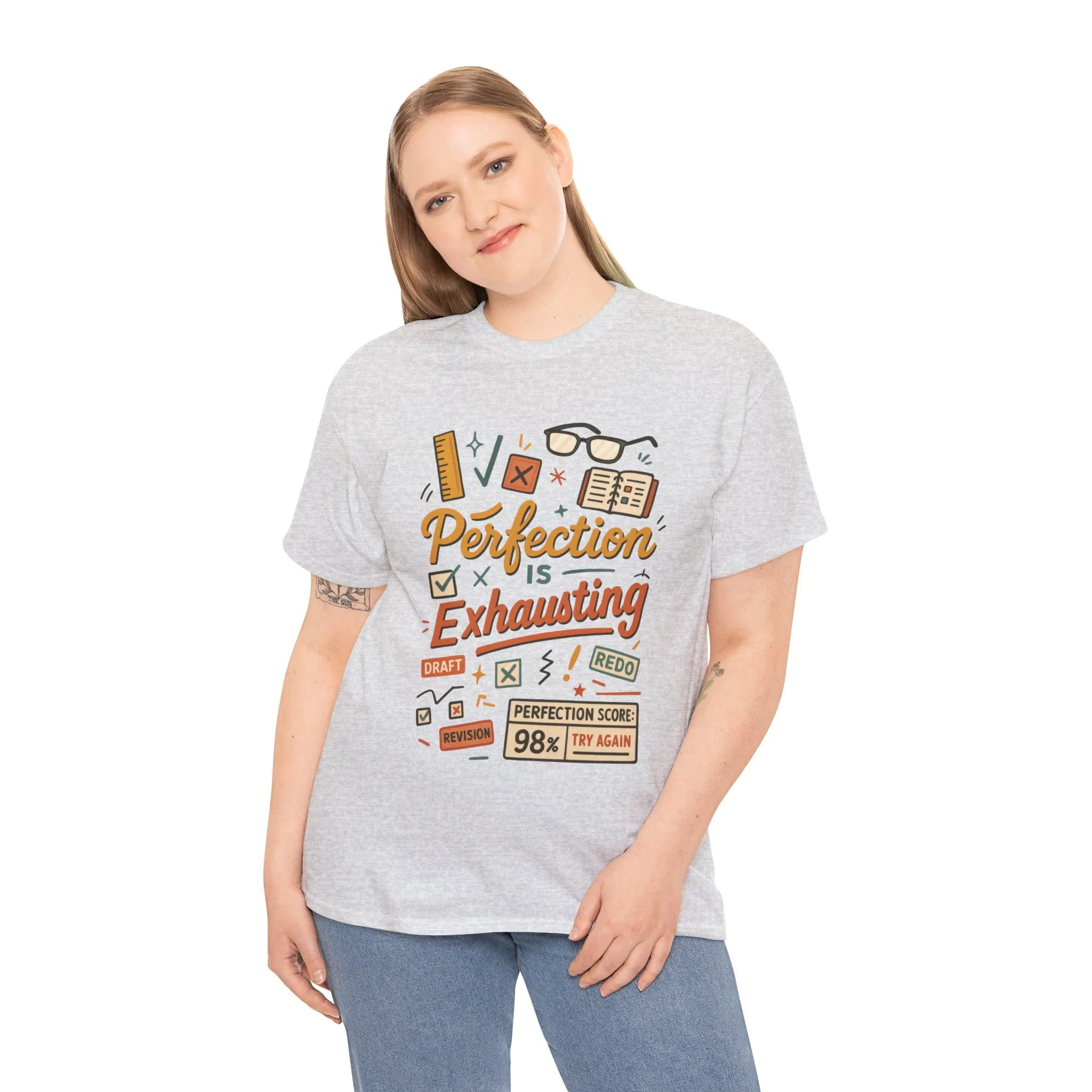 Perfection is Exhausting Tee, Funny T-Shirt for Students, Relaxed Fit Unisex Top, Gift for Graduates, Motivational Apparel, Casual Wear - Image 4