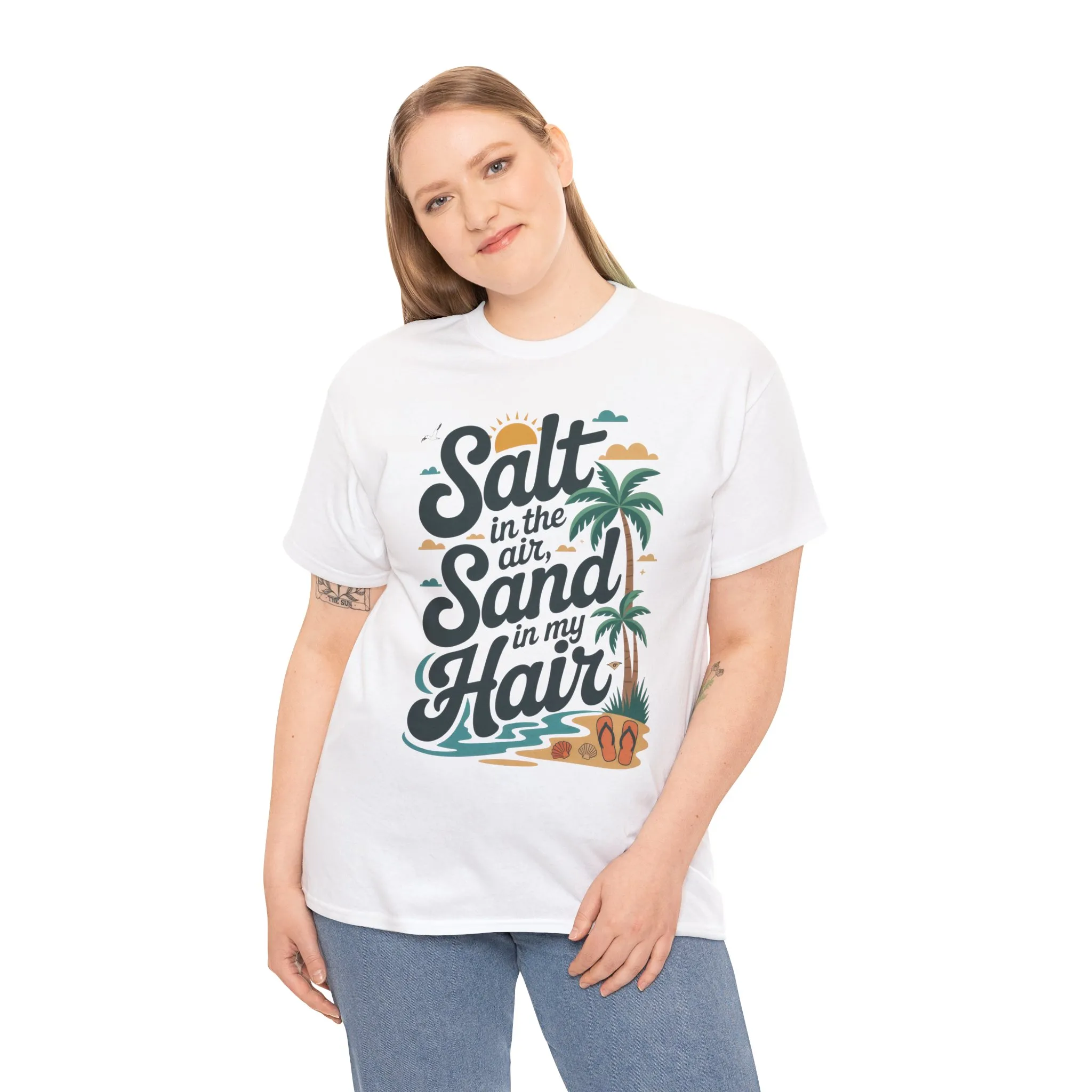 Salt in the Air Sand in My Hair Shirt, Beach Summer Vibes Graphic T-Shirt, Tropical Ocean Palm Design, Ocean-Themed Shirt, Gift Beach Lovers - Image 9
