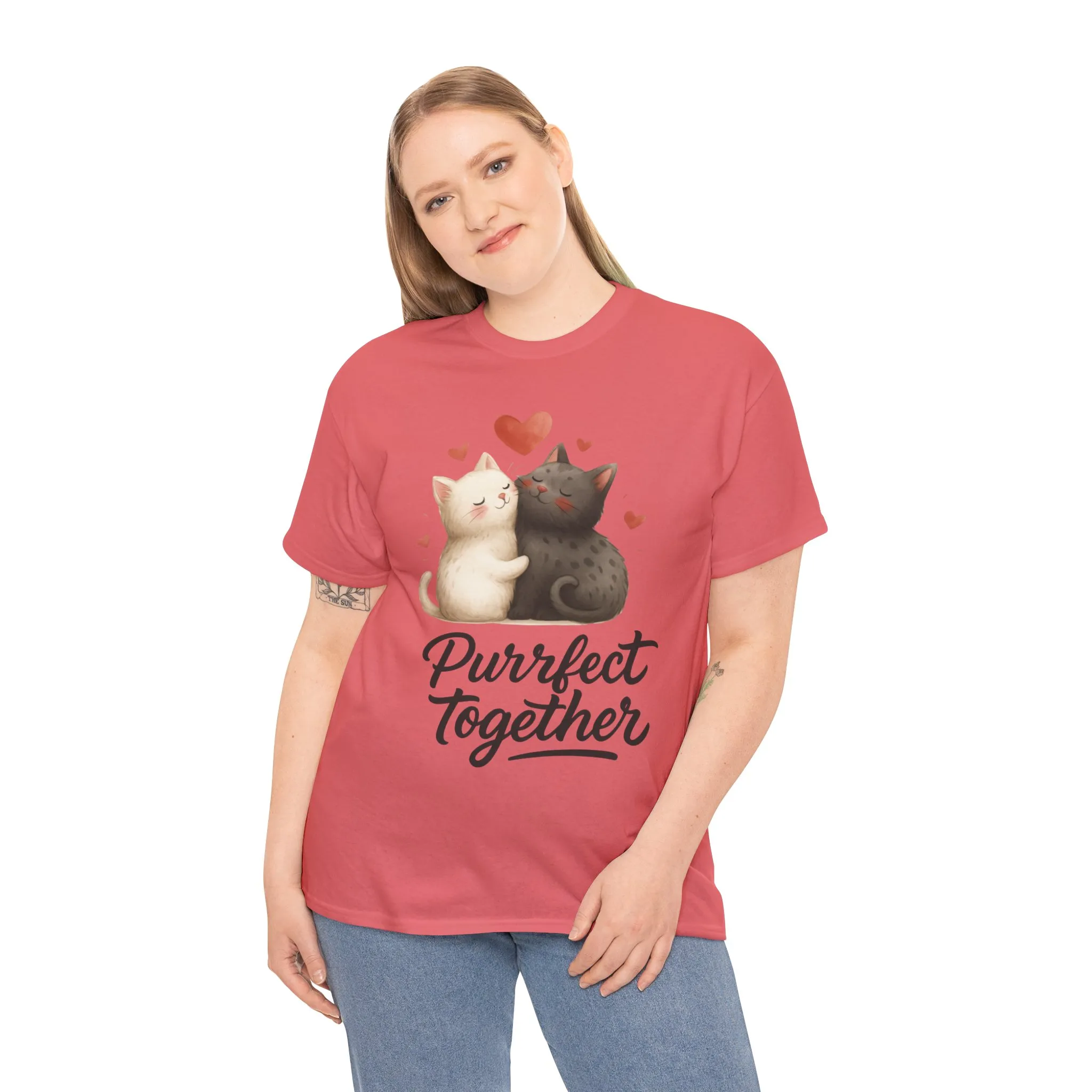 Purrfect Together Cat Tee, Cute Cat Lovers Gift, Funny Animal T-Shirt, Unisex Cotton Graphic Tee, Perfect for Valentine's Day, Pet [...] - Image 30