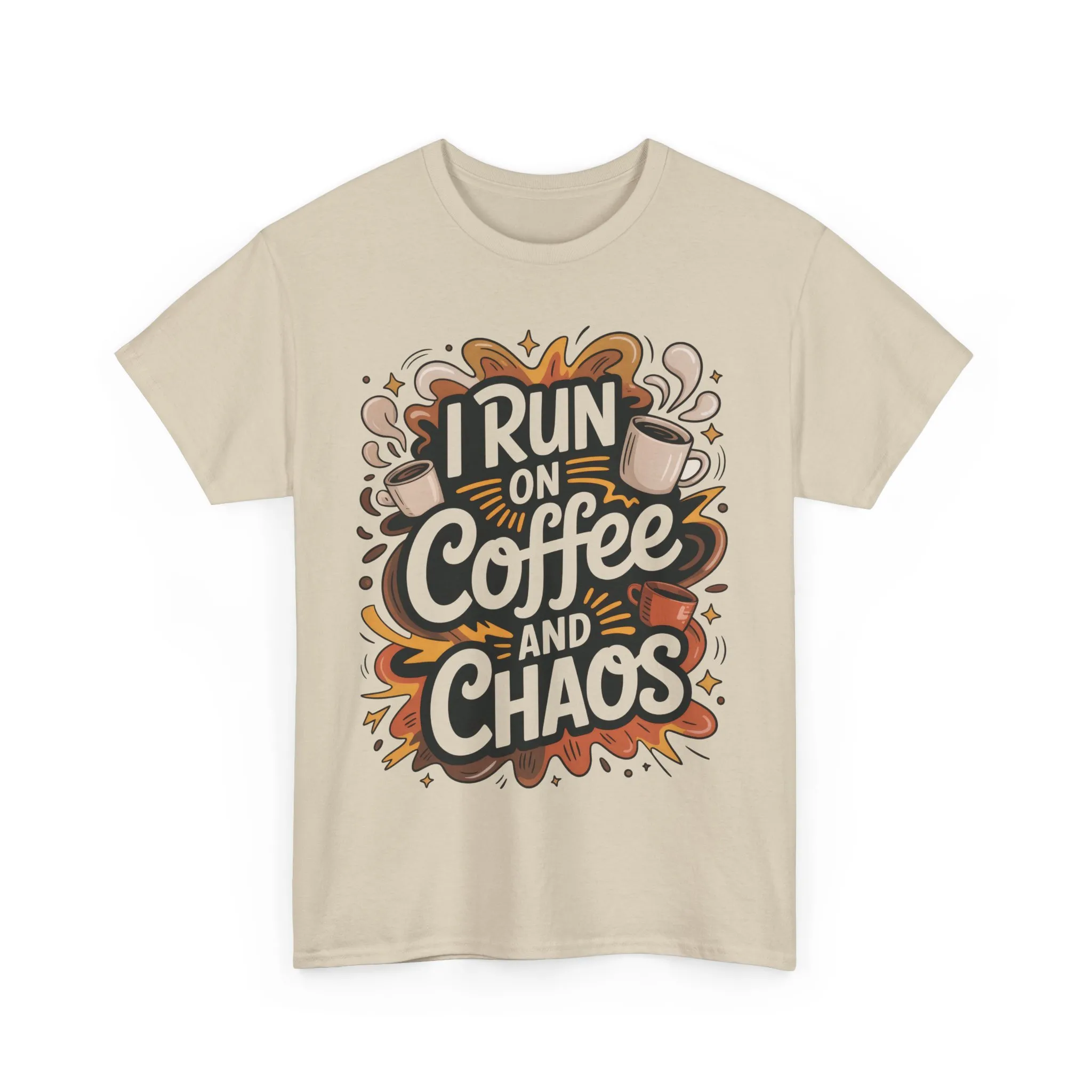 Funny Mens Coffee T-Shirt, I Run on Coffee and Chaos, Caffeinated Chaos Tee for Him, Perfect for Coffee Lovers, , Humor Tee - Image 2