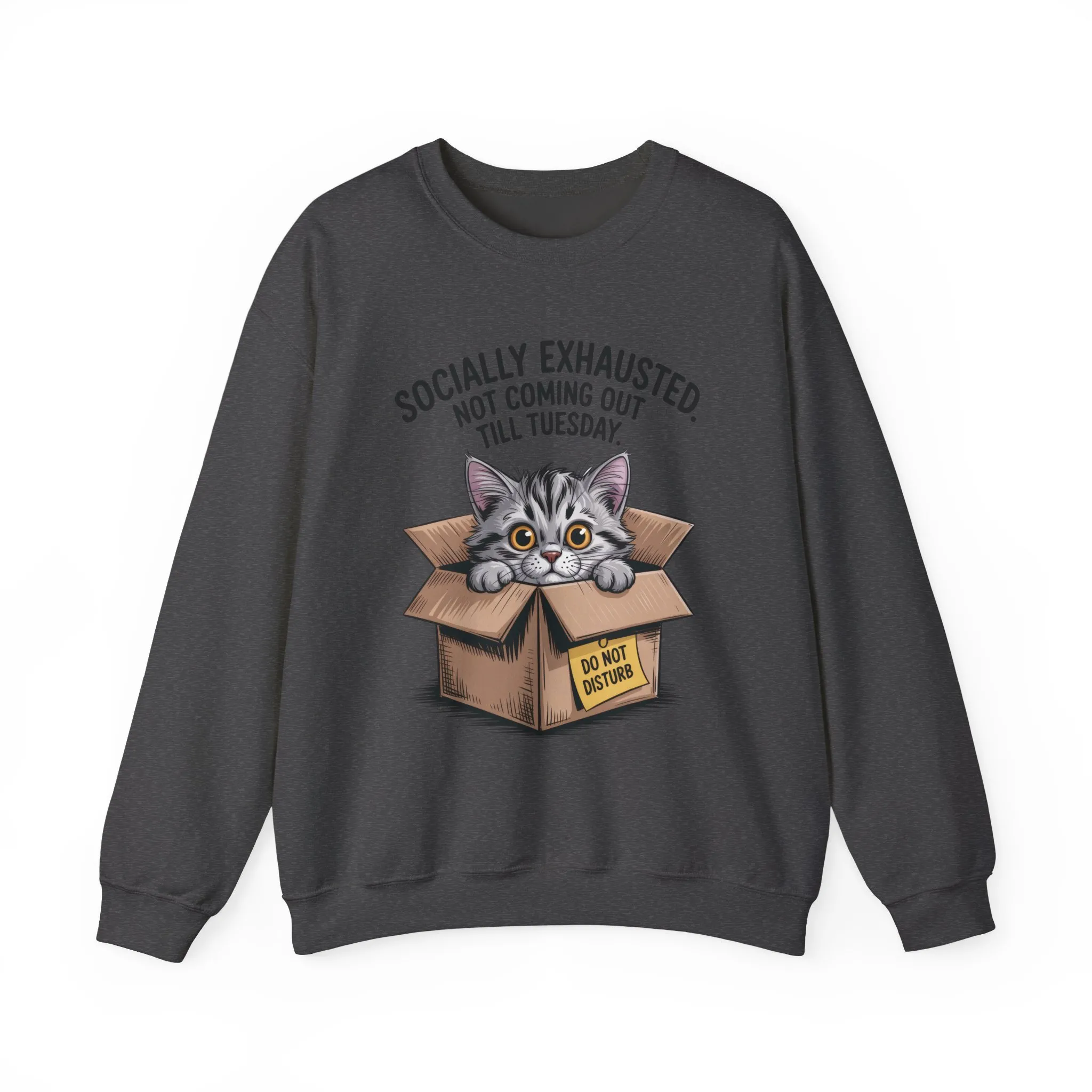 Socially Exhausted Cat Sweatshirt, Funny Cat Crewneck, Gift for Cat Lovers, Cozy Unisex Pullover, Weekend Comfort Apparel - Image 34