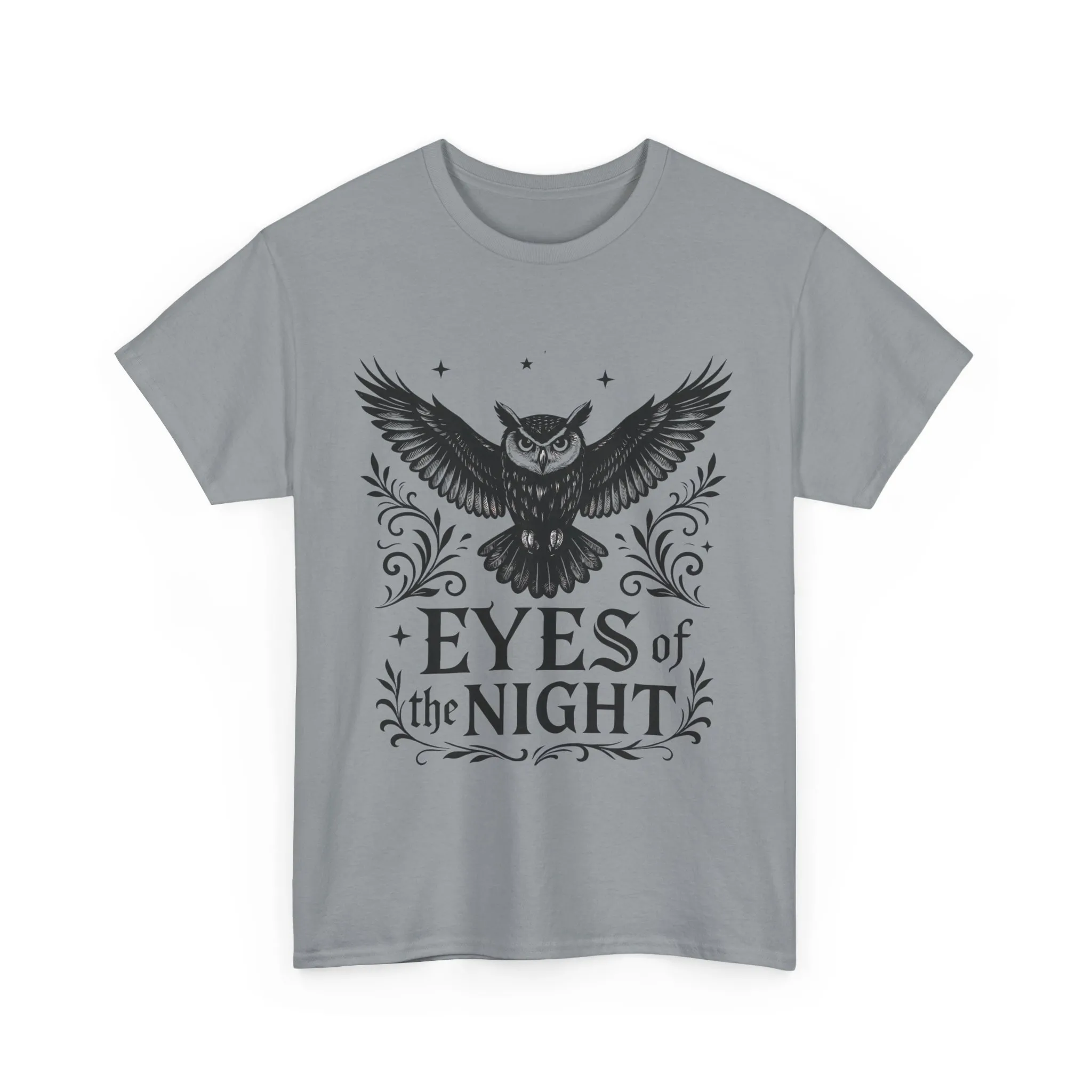 Cool Owl Graphic Unisex Heavy Cotton Tee, Flying Owl Art T-Shirt, Animal Print Tee, Gothic Bird Graphic Tee, Mens Gothic Style Shirt - Image 2