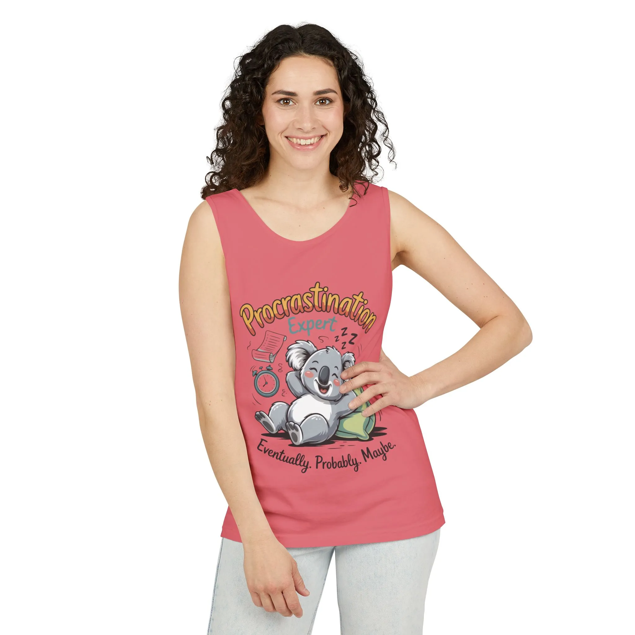 Procrastination Expert Tank Top, Funny Gift for Lazy Days, Relaxed Fit Tee, Casual Summer Wear, Koala Graphic Top, Motivational Apparel - Image 16