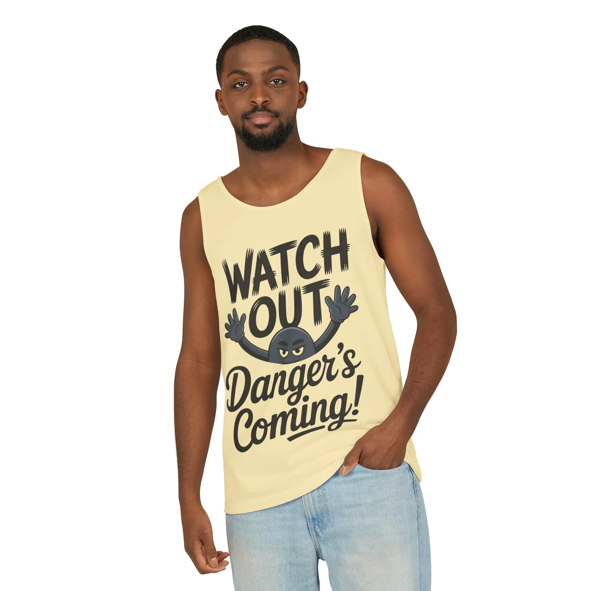 Watch Out! Danger's Coming, Mens Garment-Dyed Tank Top, Summer Tank, Trendy Mens Top, Fun Graphic Tee, Casual Wear, Gift for Him - Image 32