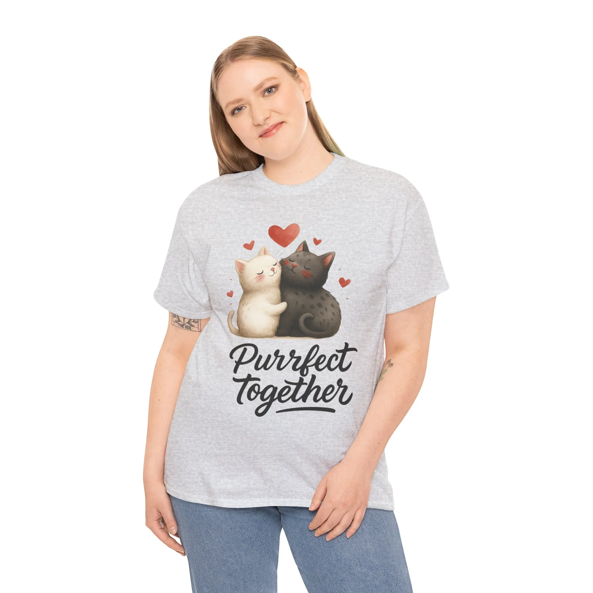 Purrfect Together Cat Tee, Cute Cat Lovers Gift, Funny Animal T-Shirt, Unisex Cotton Graphic Tee, Perfect for Valentine's Day, Pet [...] - Image 6