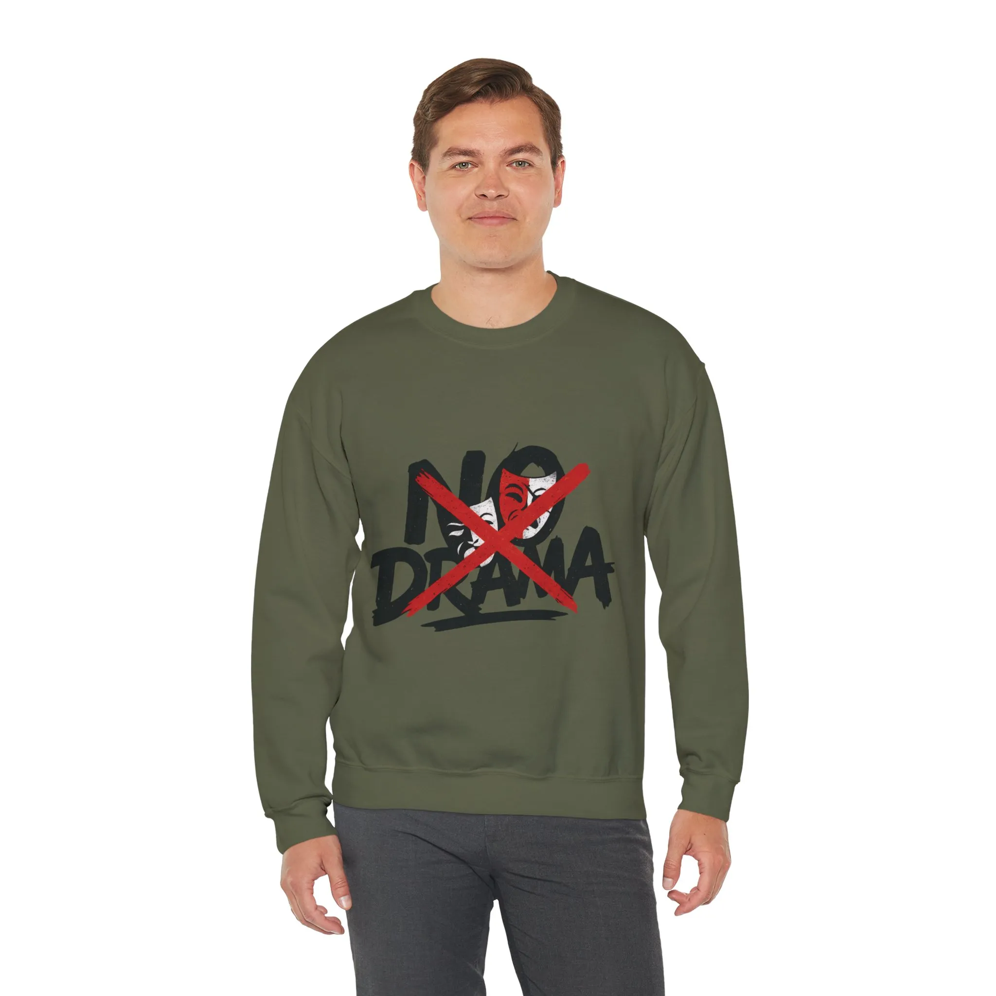 No Drama Mens Crewneck Sweatshirt, Casual Everyday Wear, Gift for Friends, Relaxed Vibes, Comfortable Fashion - Image 6