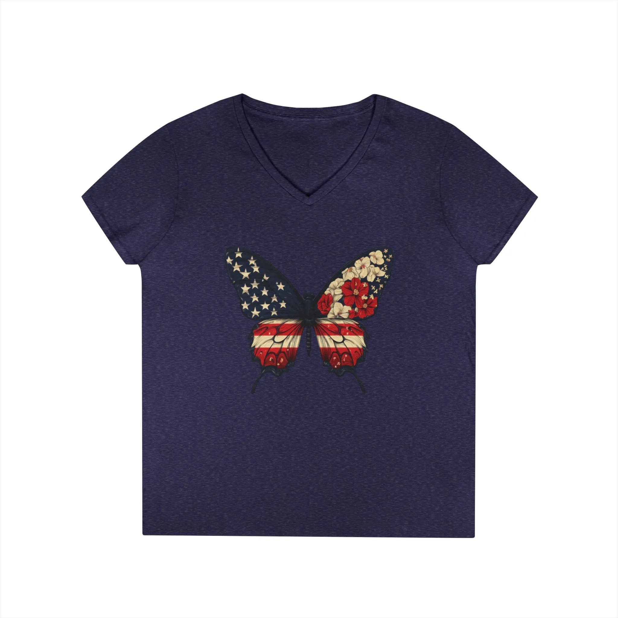 Patriotic Butterfly V-Neck T-Shirt, Summer Style, Gifts for Her, Independence Day, Casual Wear, Nature Lovers - Image 19