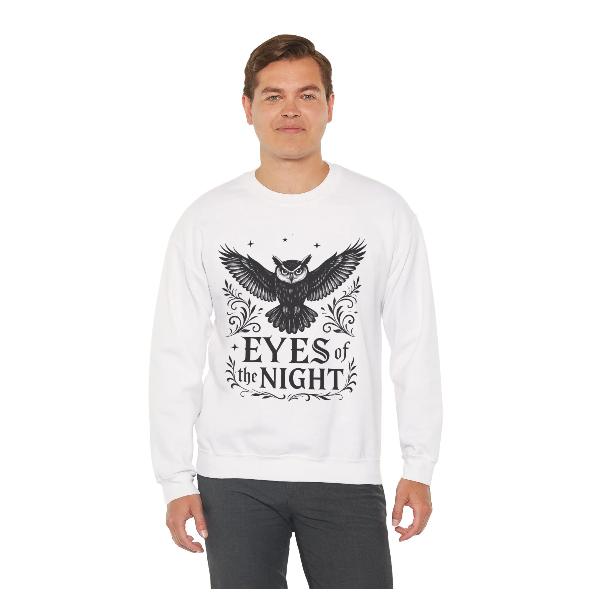 Eyes of the Night Owl Sweatshirt, Mens Dark Gothic Sweatshirt, Mysterious Owl Graphic Pullover, Forest Bird of Night Design, Halloween Gift - Image 8