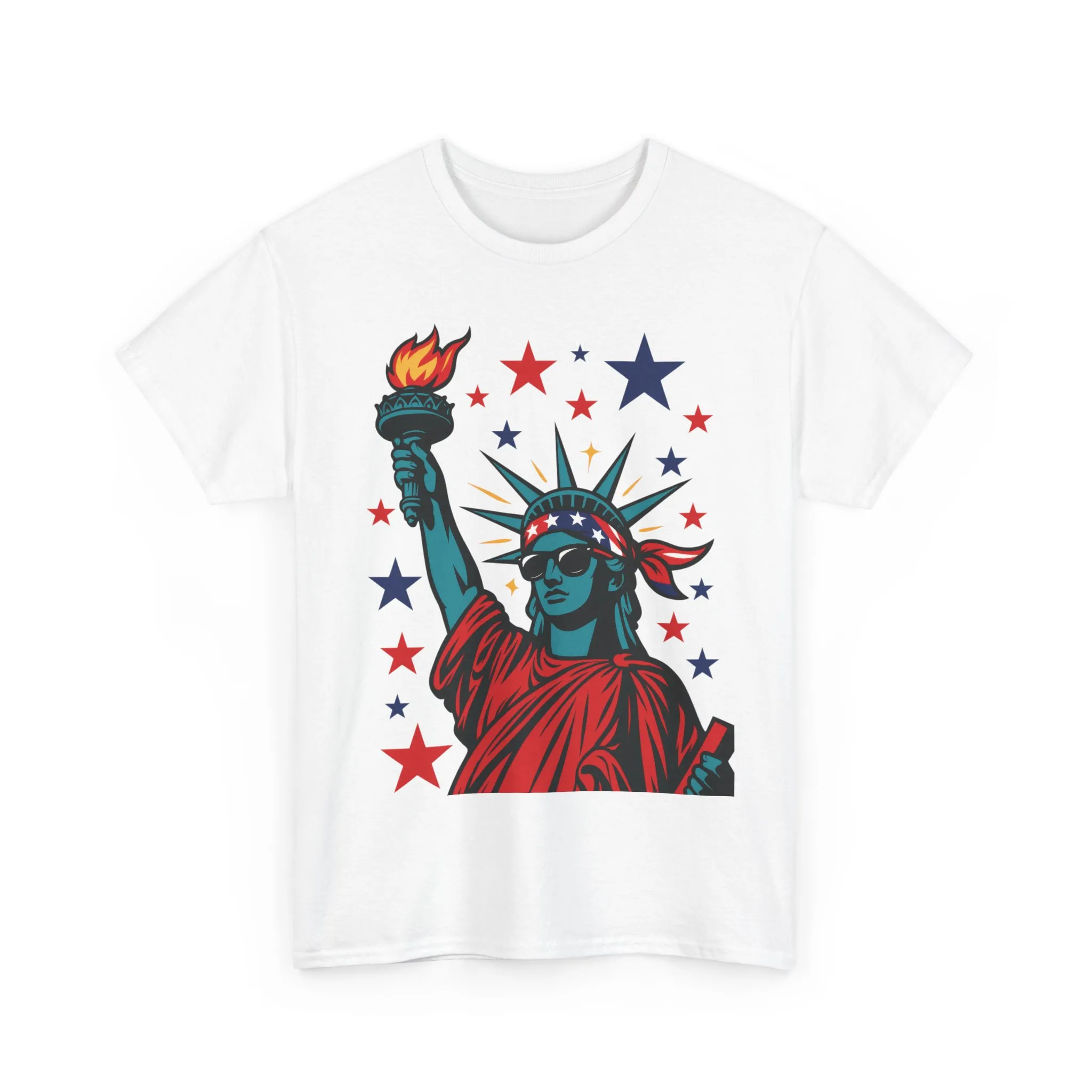 Lady Liberty Pop Art T-Shirt, Patriotic 4th of July Womens Tee, Retro USA Bandana Statue Shirt - Image 2