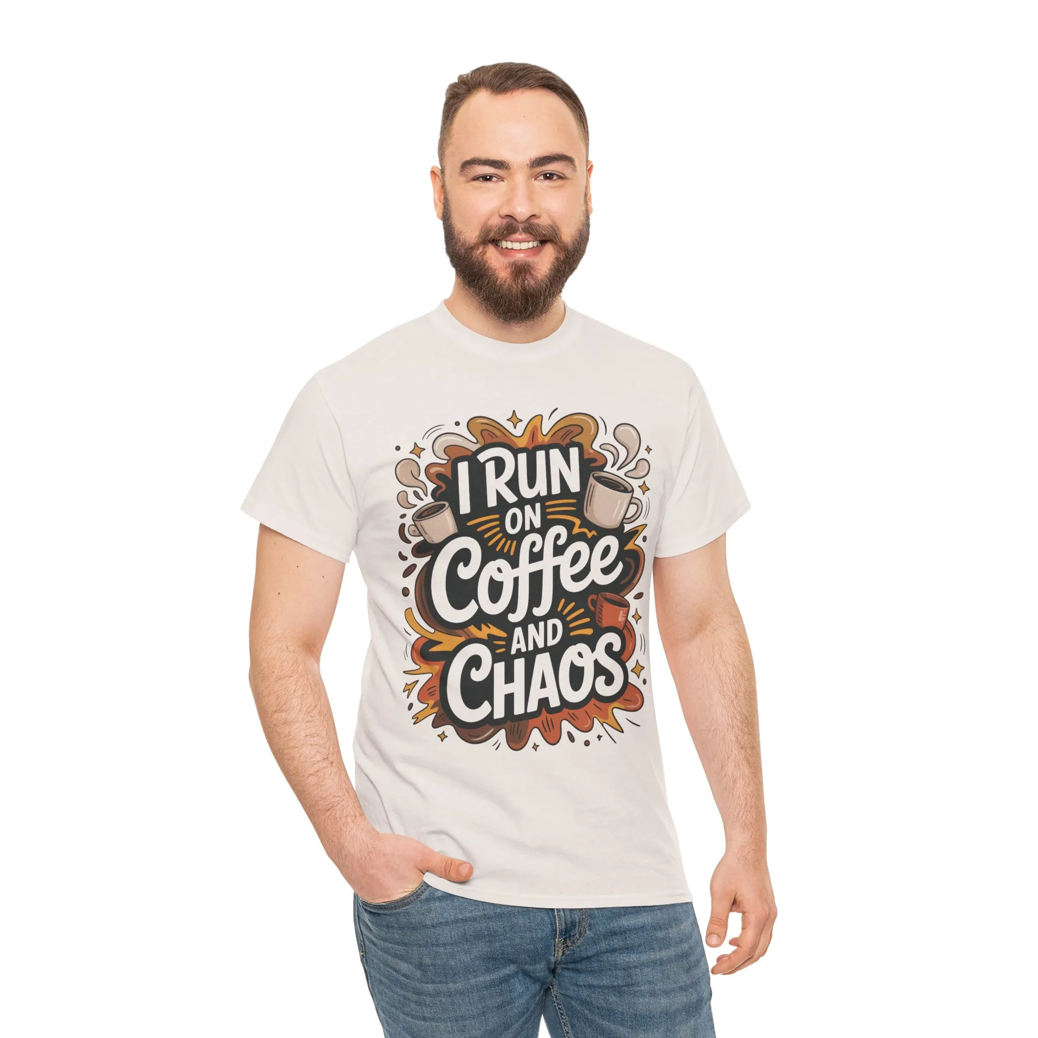 Funny Mens Coffee T-Shirt, I Run on Coffee and Chaos, Caffeinated Chaos Tee for Him, Perfect for Coffee Lovers, , Humor Tee - Image 29