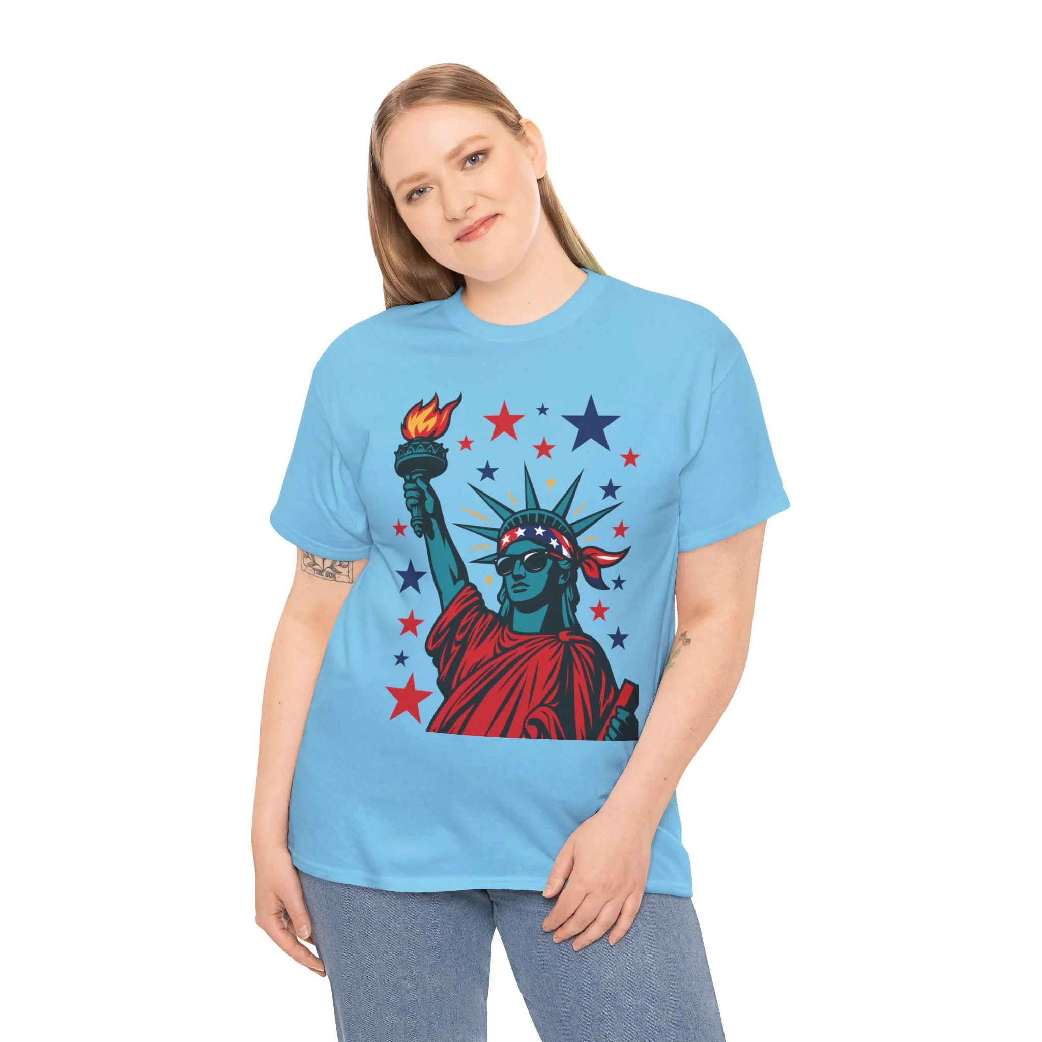 Lady Liberty Pop Art T-Shirt, Patriotic 4th of July Womens Tee, Retro USA Bandana Statue Shirt - Image 12