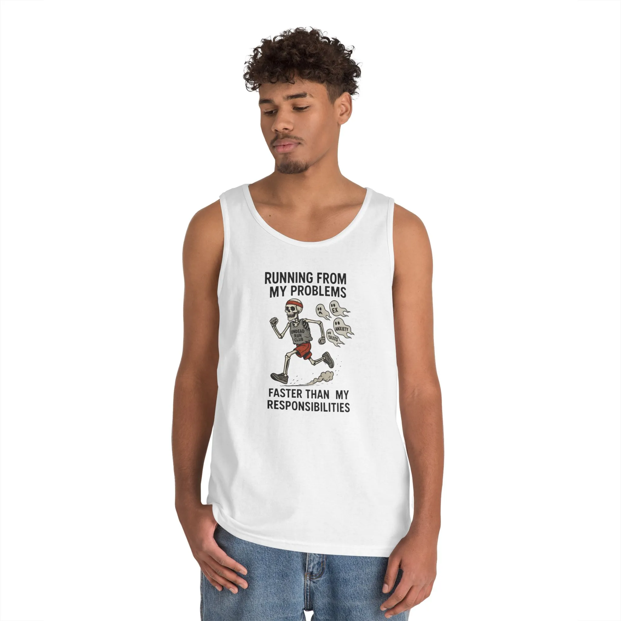Skeleton Runner Tank for Men, Undead Jogging Club Tee, Halloween T-Shirt, Gift for Runners, Anxiety Humor Gift, Funny Graphic Tank Top - Image 5