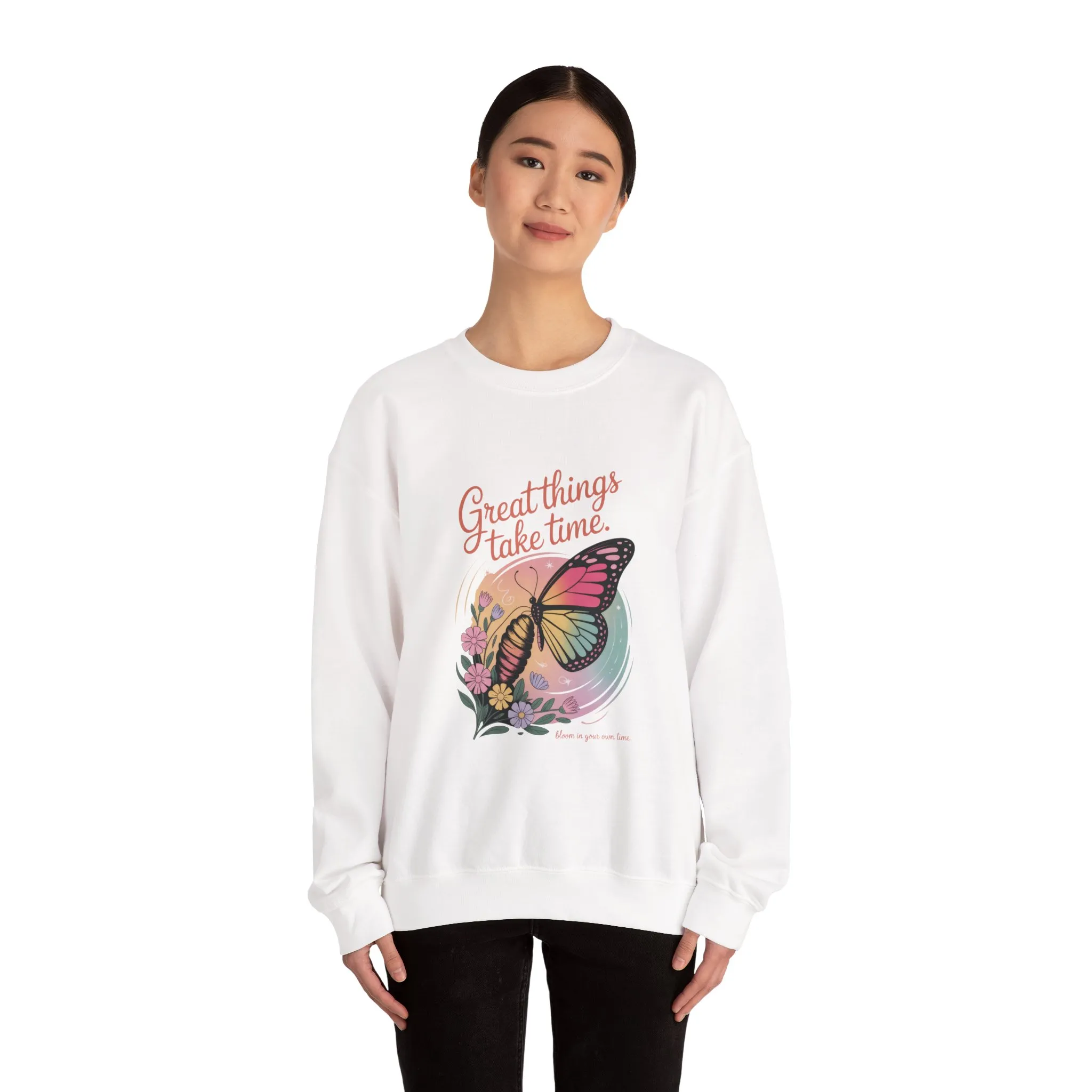 Inspirational Butterfly Sweatshirt - Great Things Take Time, Cozy Unisex Crewneck, Perfect Gift for Nature Lovers, Relaxed Style, [...] - Image 32
