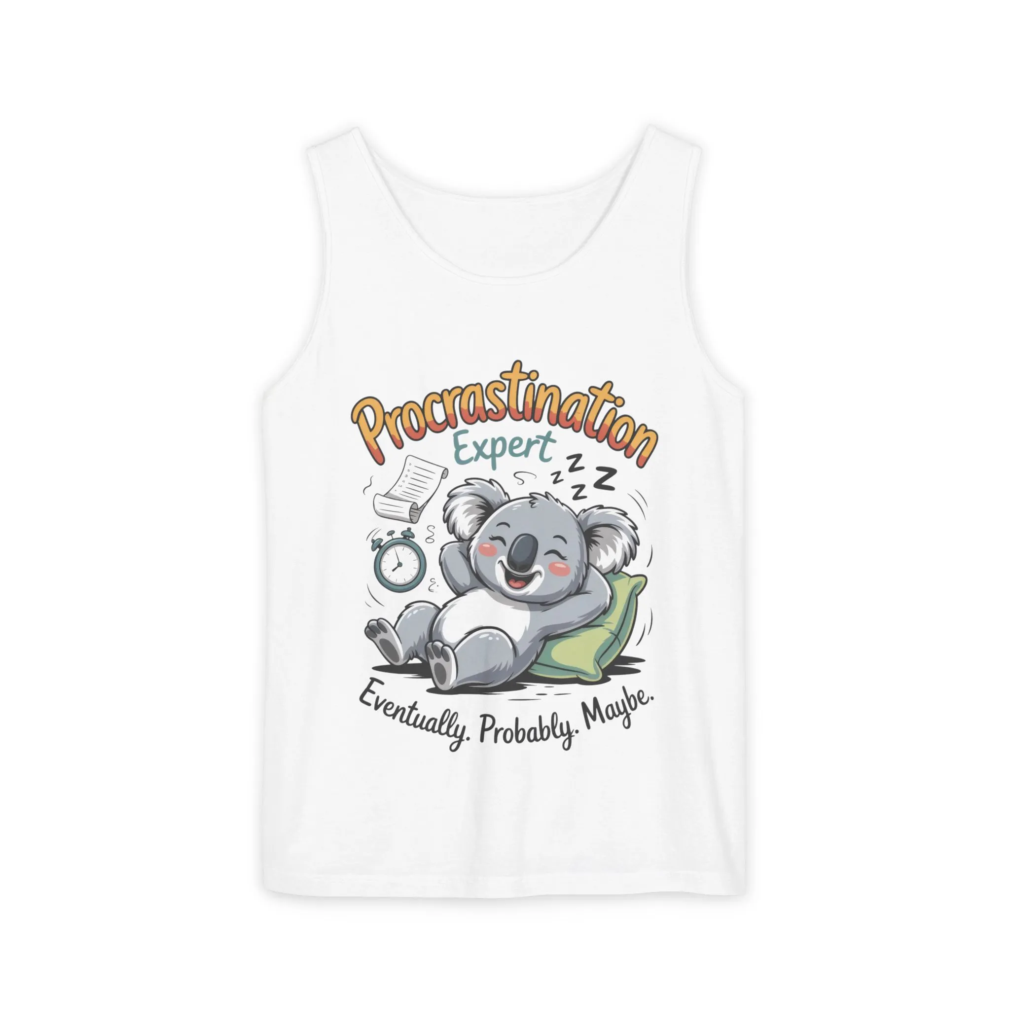 Procrastination Expert Tank Top, Funny Gift for Lazy Days, Relaxed Fit Tee, Casual Summer Wear, Koala Graphic Top, Motivational Apparel - Image 3