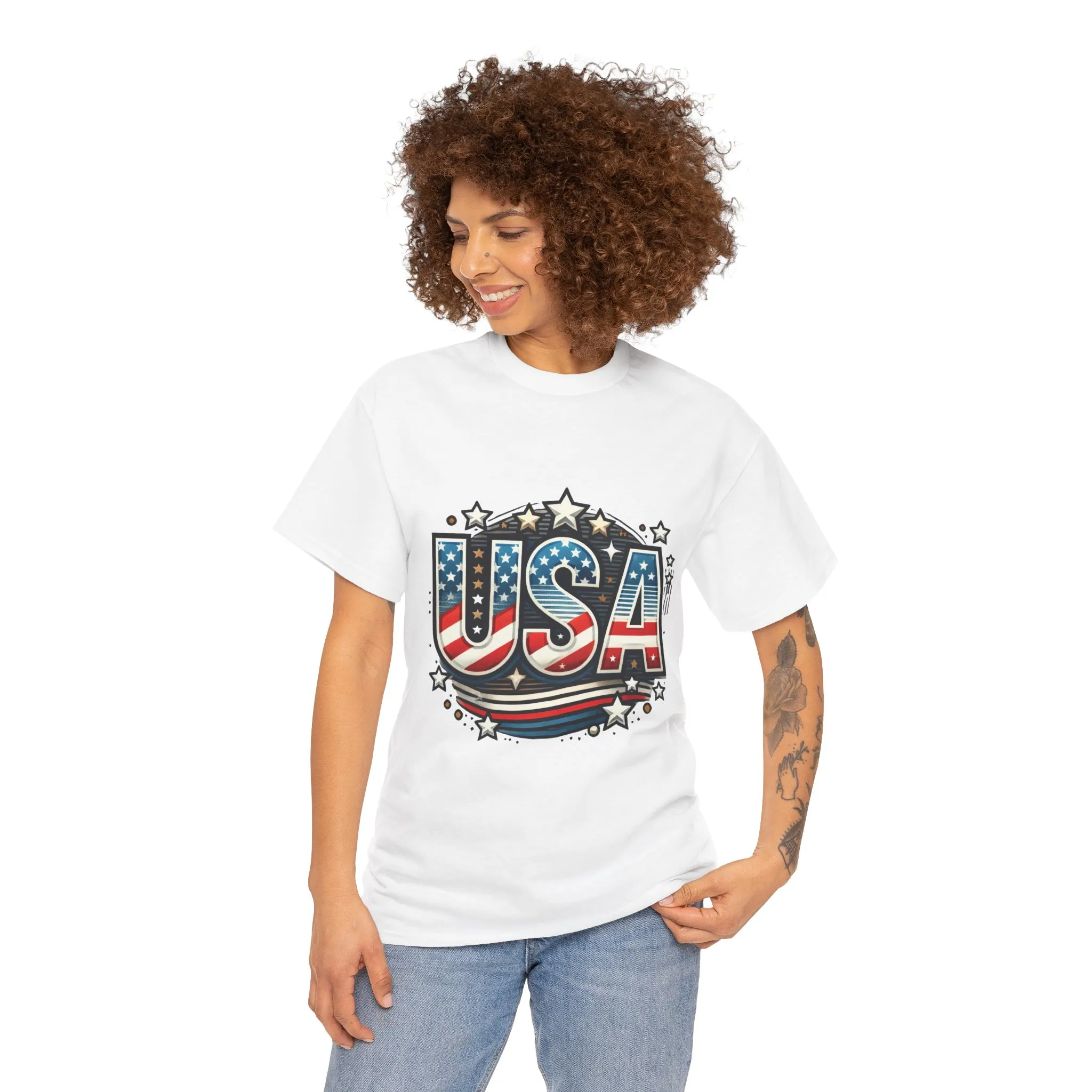 Patriotic USA T-Shirt, Unisex Heavy Cotton Tee for Independence Day, Memorial Day, 4th of July, Casual Wear, Gifts - Image 5