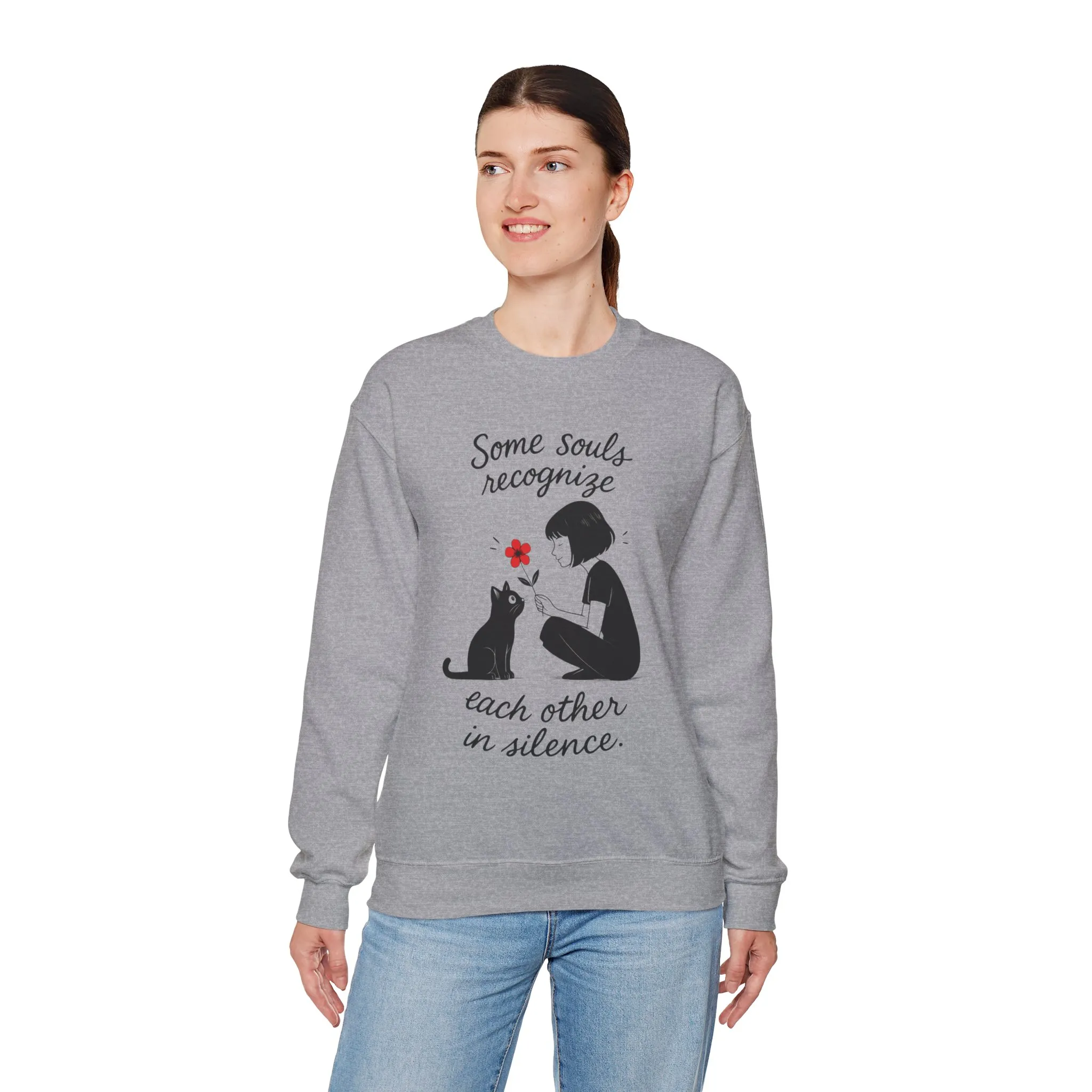 Soulful Cat and Human Crewneck Sweatshirt, Cozy Gift for Cat Lovers, Womens Sweatshirt, Animal Lover Apparel, Thoughtful Gift Idea - Image 15