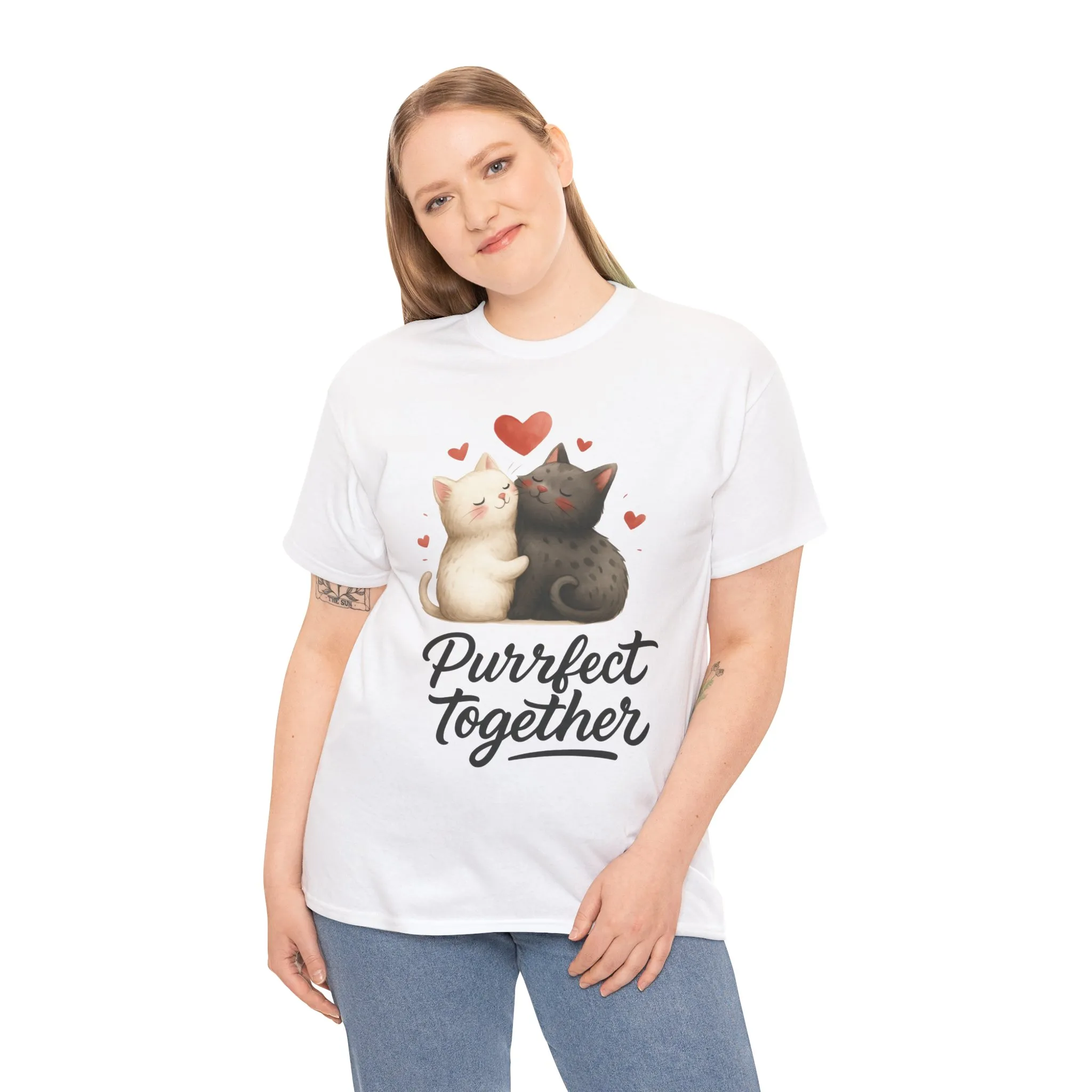 Purrfect Together Cat Tee, Cute Cat Lovers Gift, Funny Animal T-Shirt, Unisex Cotton Graphic Tee, Perfect for Valentine's Day, Pet [...] - Image 3