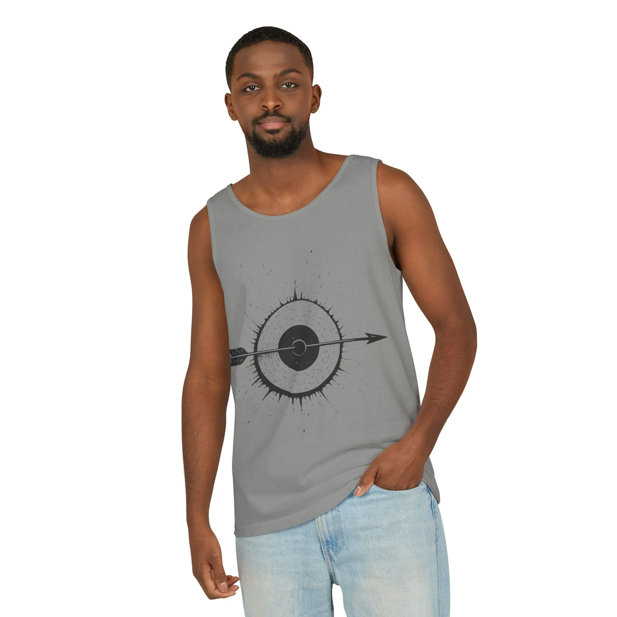 Mens Garment-Dyed Tank Top with Target Arrow Design, Casual Wear, Summer Essentials, Gym Wear, Gifts for Archery Lovers - Image 23