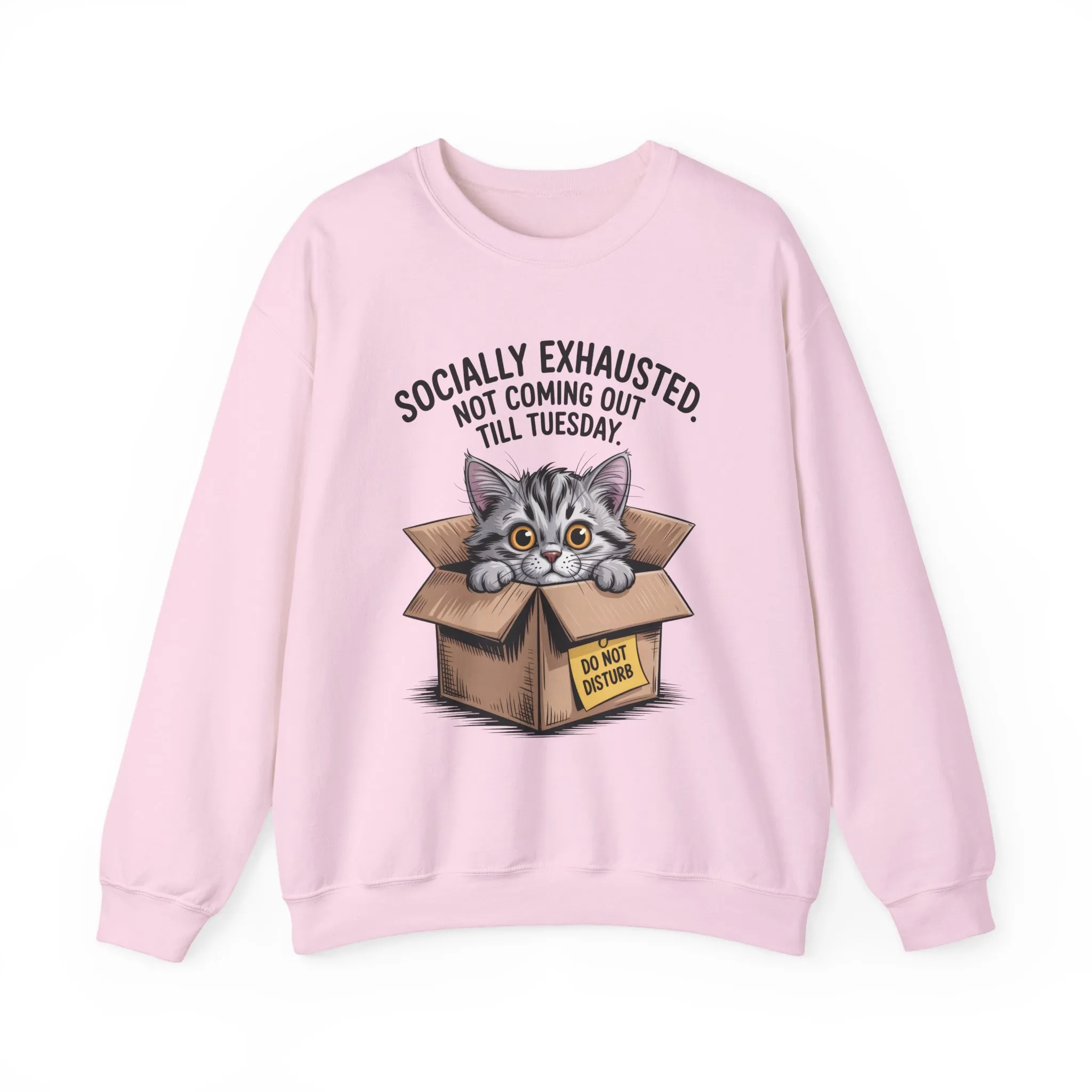 Socially Exhausted Cat Sweatshirt, Funny Cat Crewneck, Gift for Cat Lovers, Cozy Unisex Pullover, Weekend Comfort Apparel - Image 37