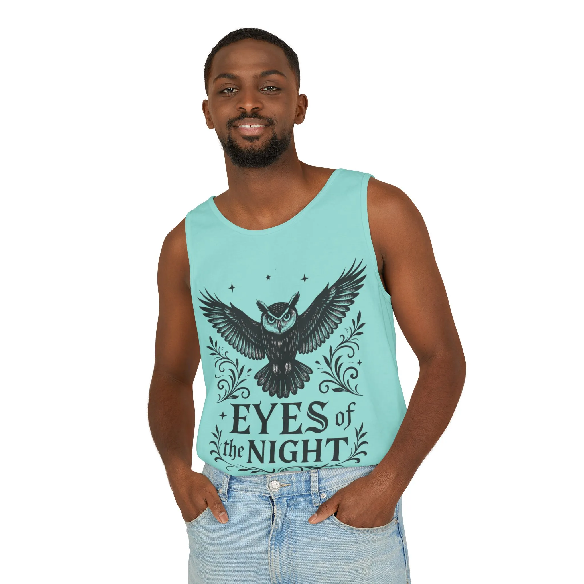 Eyes of the Night Owl Tank Top, Mens Summer Wear, Boho Aesthetic, Festival Outfit, Nature Lover Gift, Halloween Apparel - Image 4