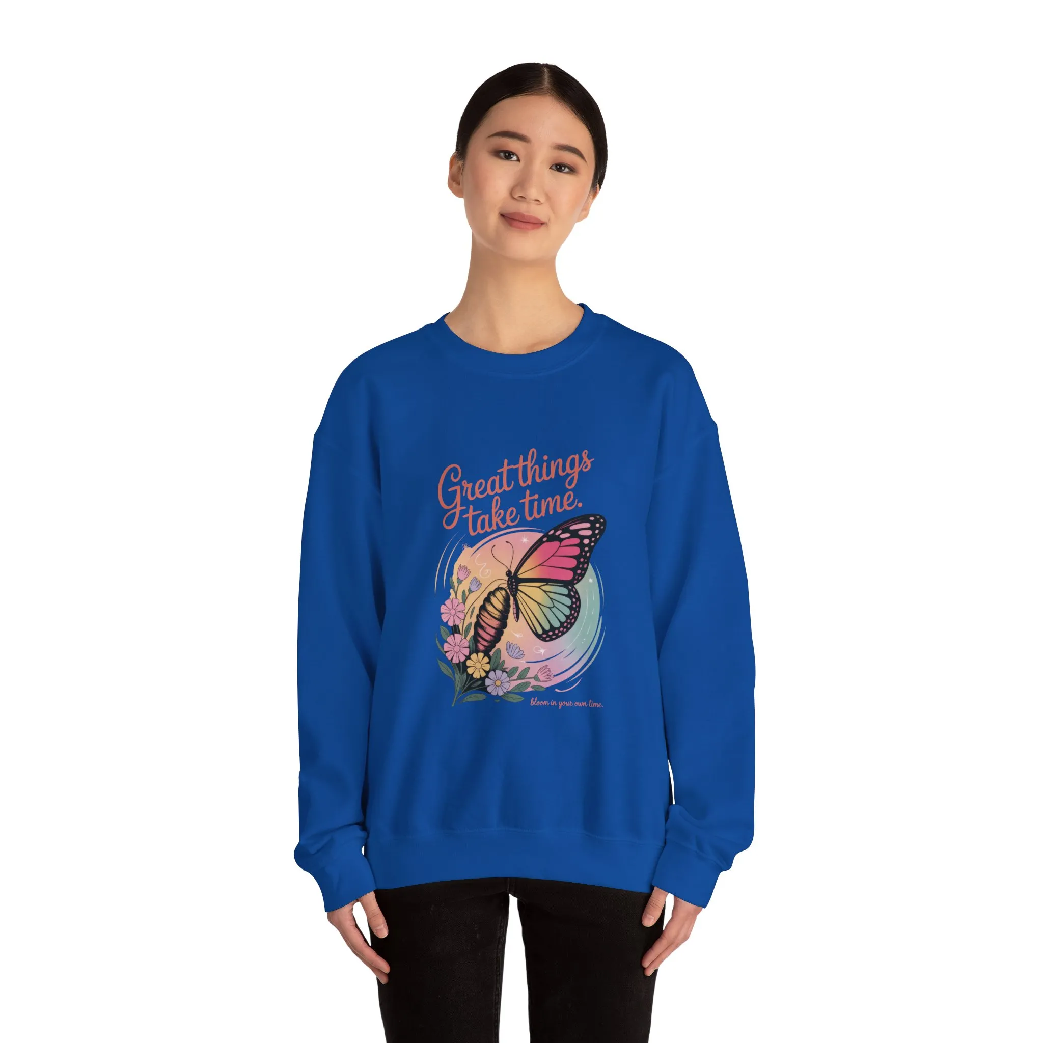 Inspirational Butterfly Sweatshirt - Great Things Take Time, Cozy Unisex Crewneck, Perfect Gift for Nature Lovers, Relaxed Style, [...] - Image 17