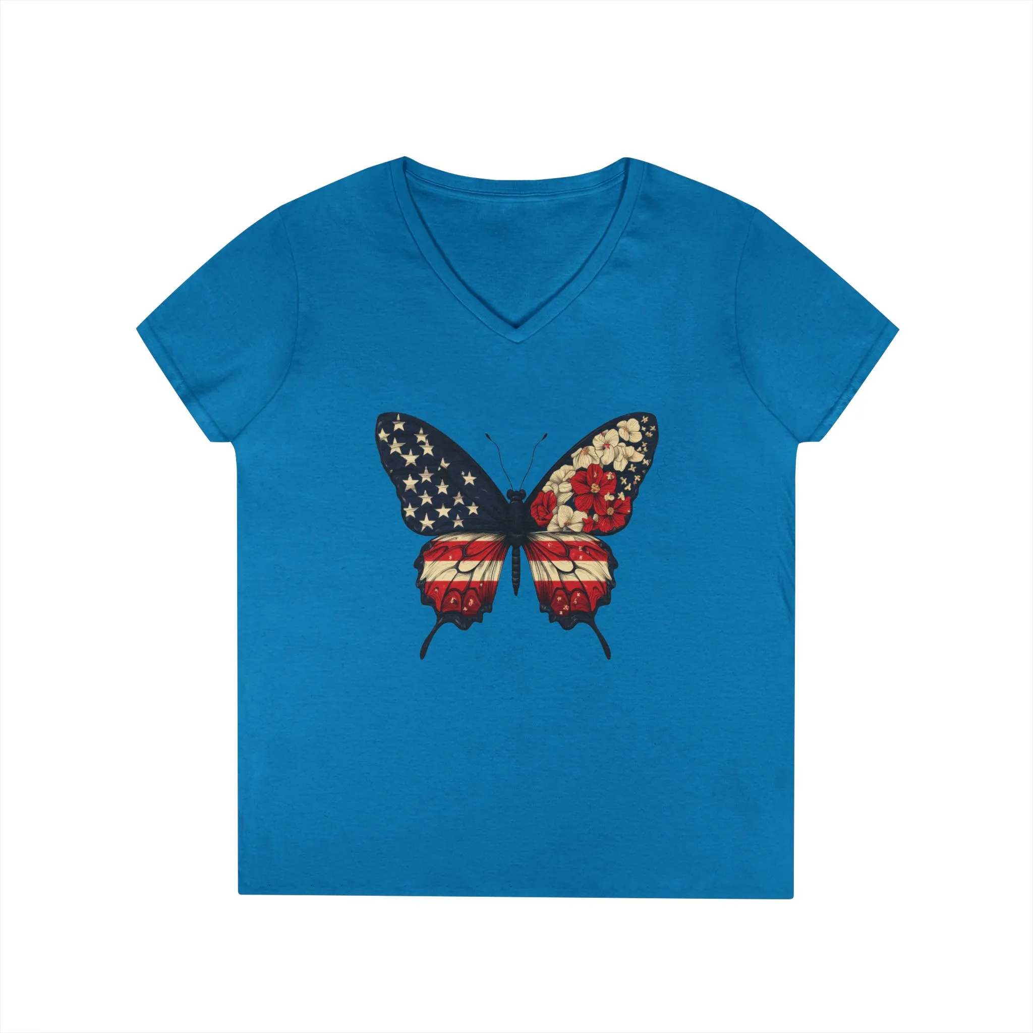 Patriotic Butterfly V-Neck T-Shirt, Summer Style, Gifts for Her, Independence Day, Casual Wear, Nature Lovers - Image 13