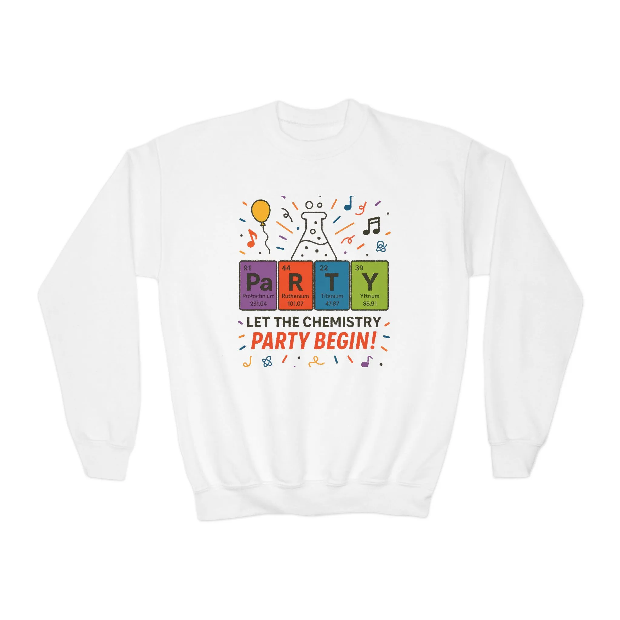 Fun Chemistry Party Youth Crewneck Sweatshirt, Gift for Science Lovers, Birthday Sweatshirt, Kids Party Apparel, Science-Themed Gift - Image 2