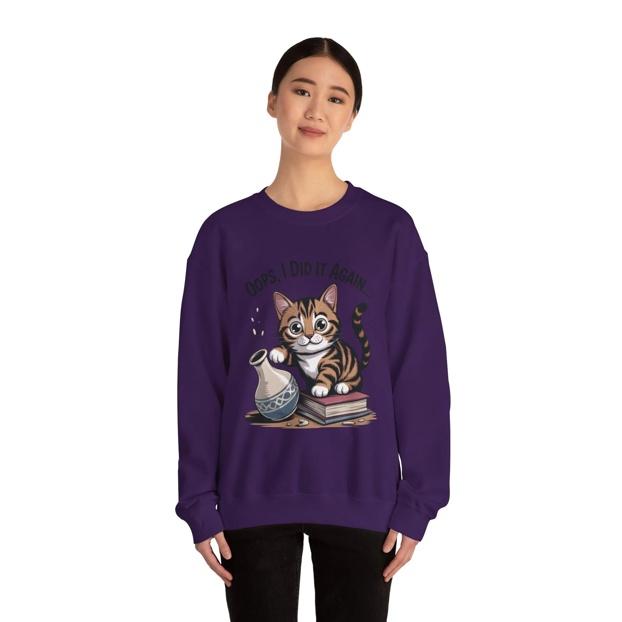 Cute Cat Oops! I Did It Again Sweatshirt, Funny Pet Lover Gift, Cozy Crewneck for Cat Moms, Purrfect for Birthdays, Casual Wear - Image 35