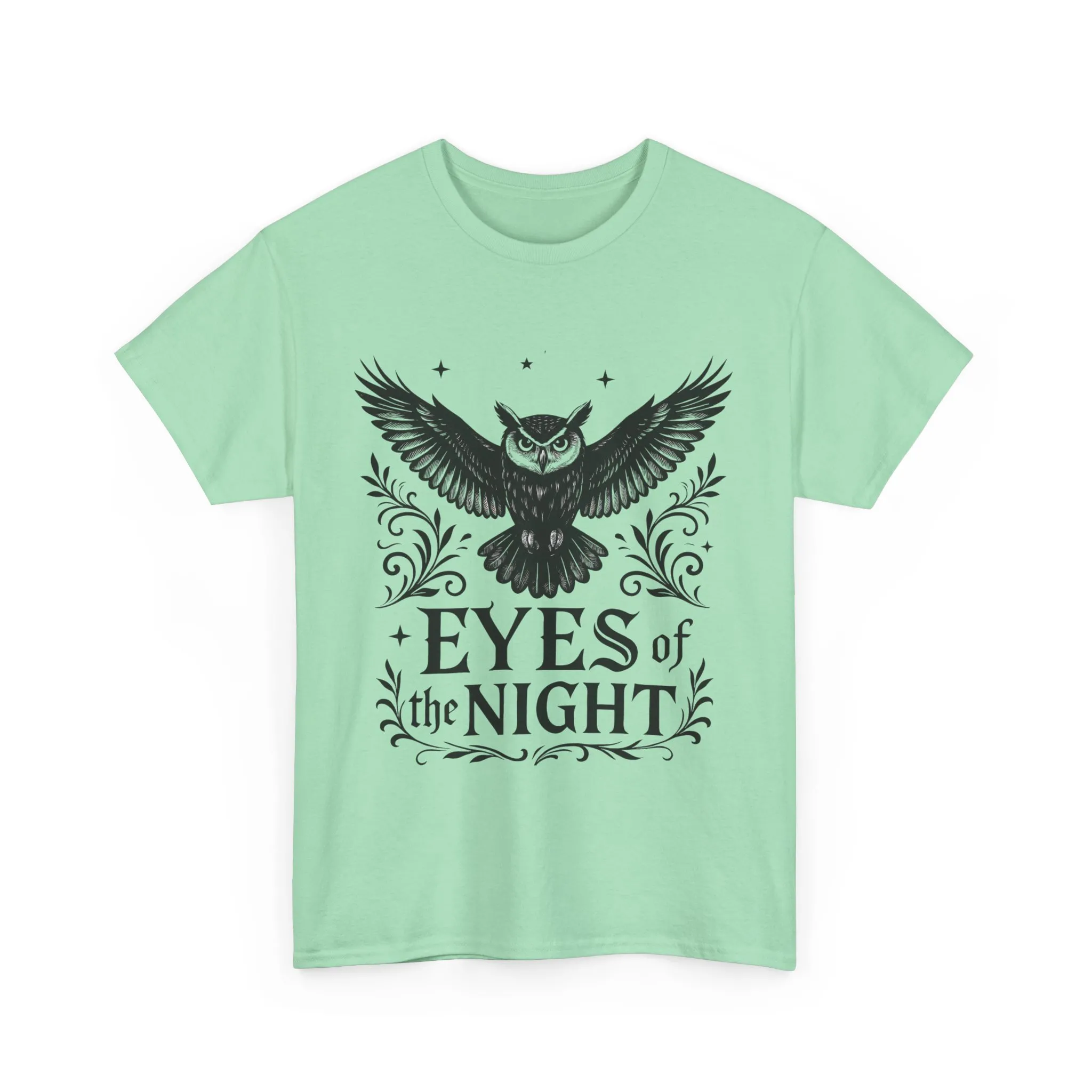 Cool Owl Graphic Unisex Heavy Cotton Tee, Flying Owl Art T-Shirt, Animal Print Tee, Gothic Bird Graphic Tee, Mens Gothic Style Shirt - Image 16