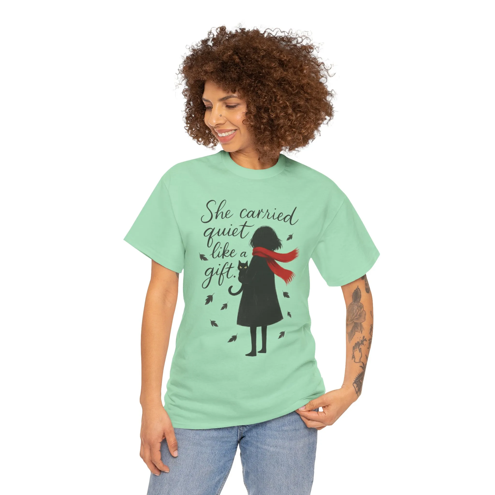 Cat Lover Womens T-Shirt, Whimsical Hand-Drawn Illustration Tee, Artistic Minimalist Gift for and Introverts, Cute Animal Apparel - Image 11