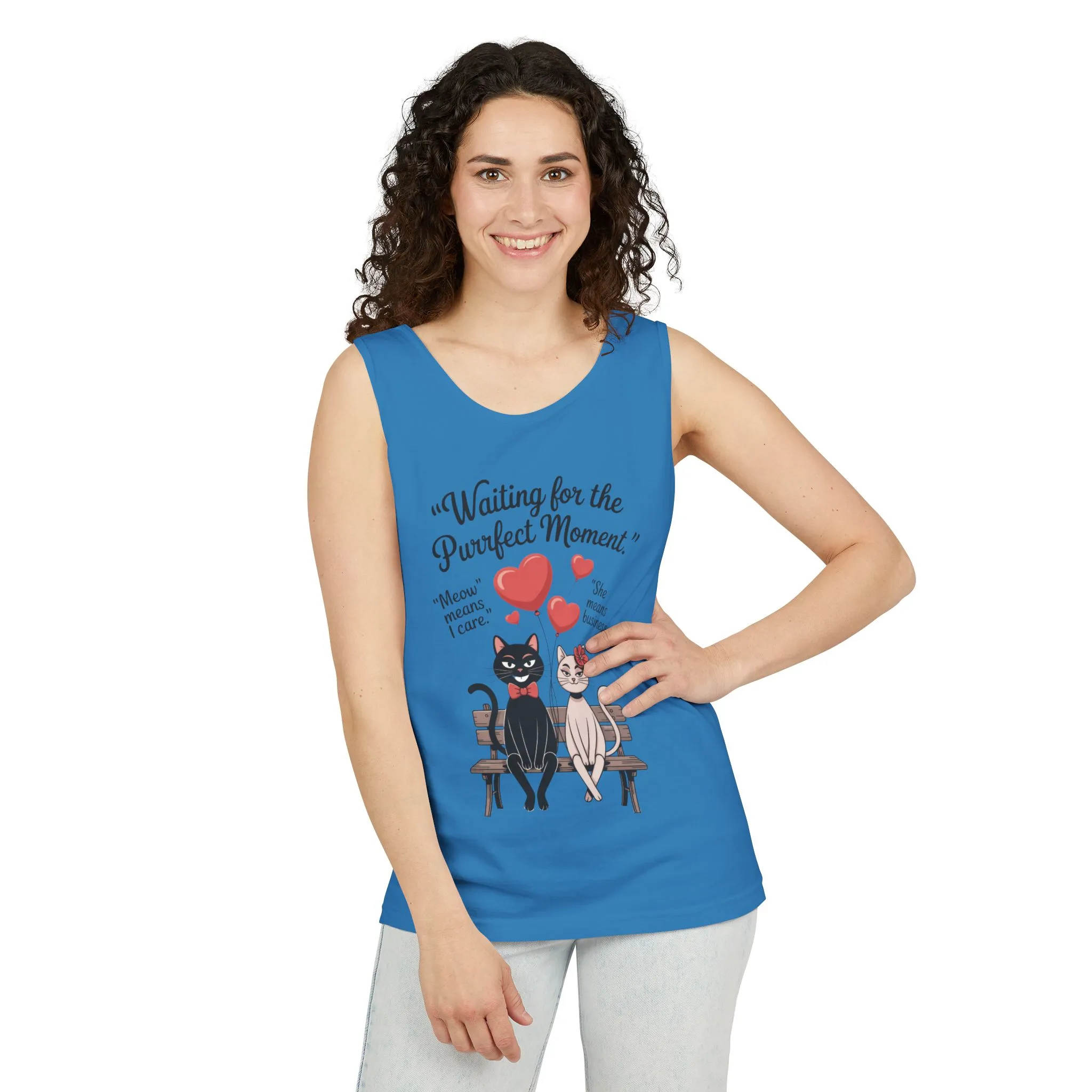 Cute Cat Lovers Tank, Womens Heavy Cotton Tank Top for Pet Owners, Funny Cat Tee, Gift for Cat Lovers, Casual T-Shirt, Animal Art Tee - Image 15