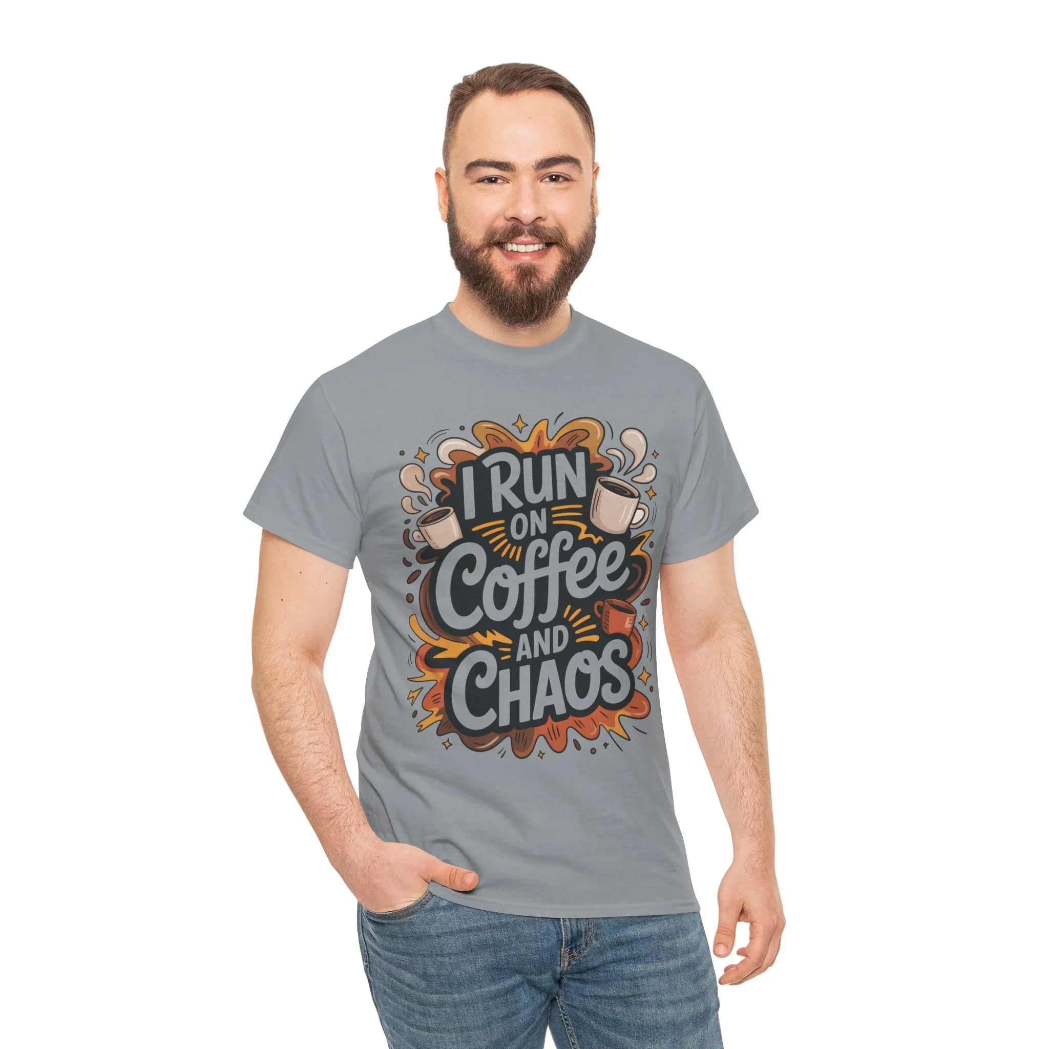 Funny Mens Coffee T-Shirt, I Run on Coffee and Chaos, Caffeinated Chaos Tee for Him, Perfect for Coffee Lovers, , Humor Tee - Image 33