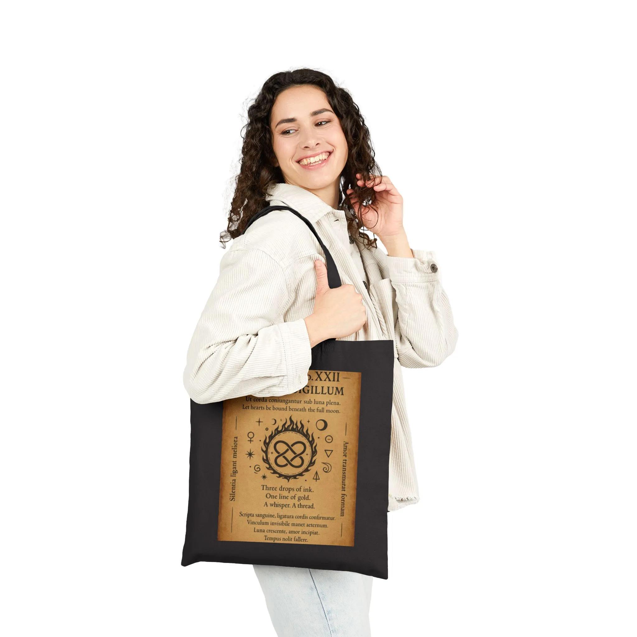 Amoris Sigillum Love Spell Tote Bag, Love Binding Sigil, Full Moon Romance Symbol, Mystic Heart Knot, Gothic Witch Spellbook Illustration - Image 3