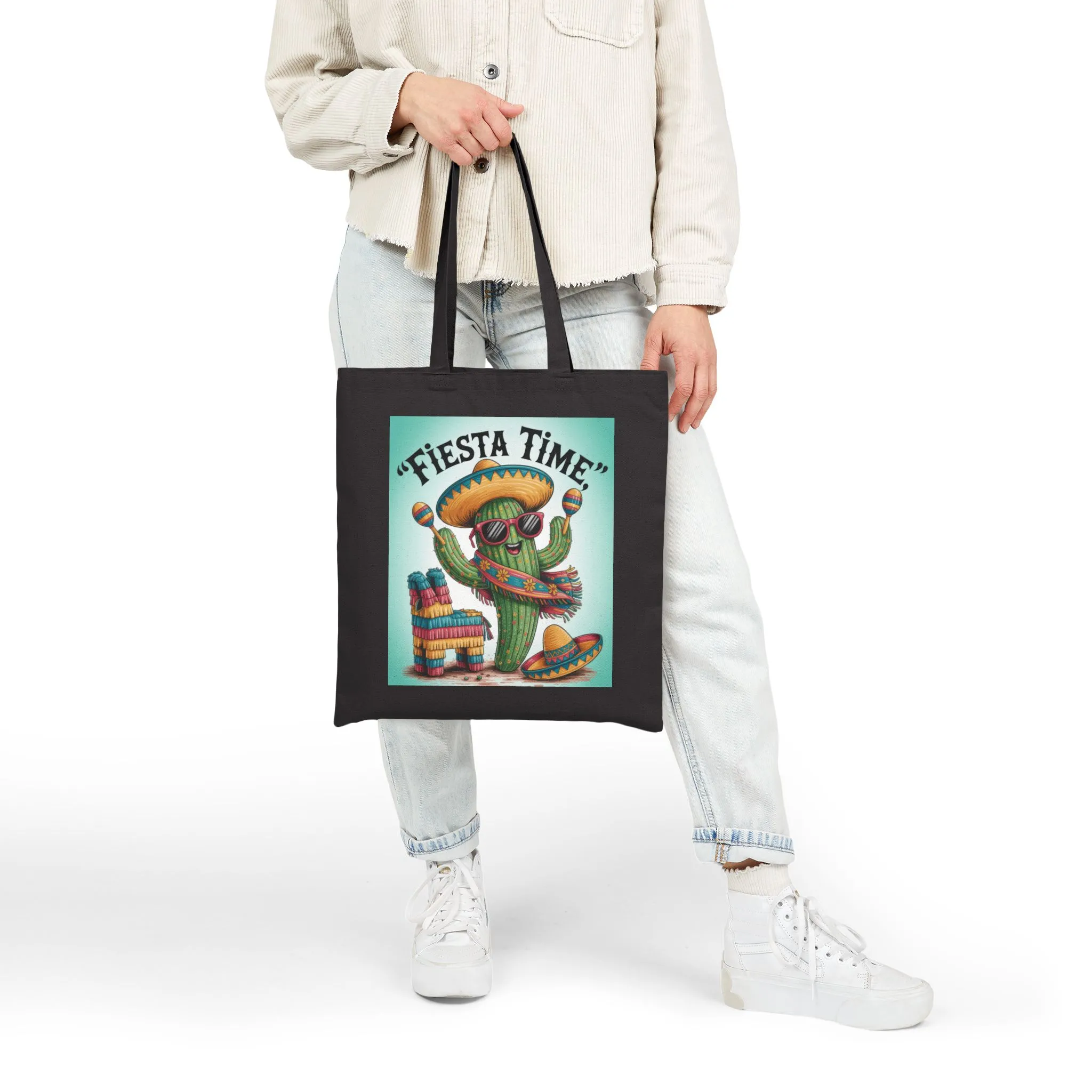 Fiesta Time Cactus Tote Bag, Colorful Funny Sombrero Maracas Piñata Mexican Party Gift Bag, Summer Vibes Canvas Bag - Image 10